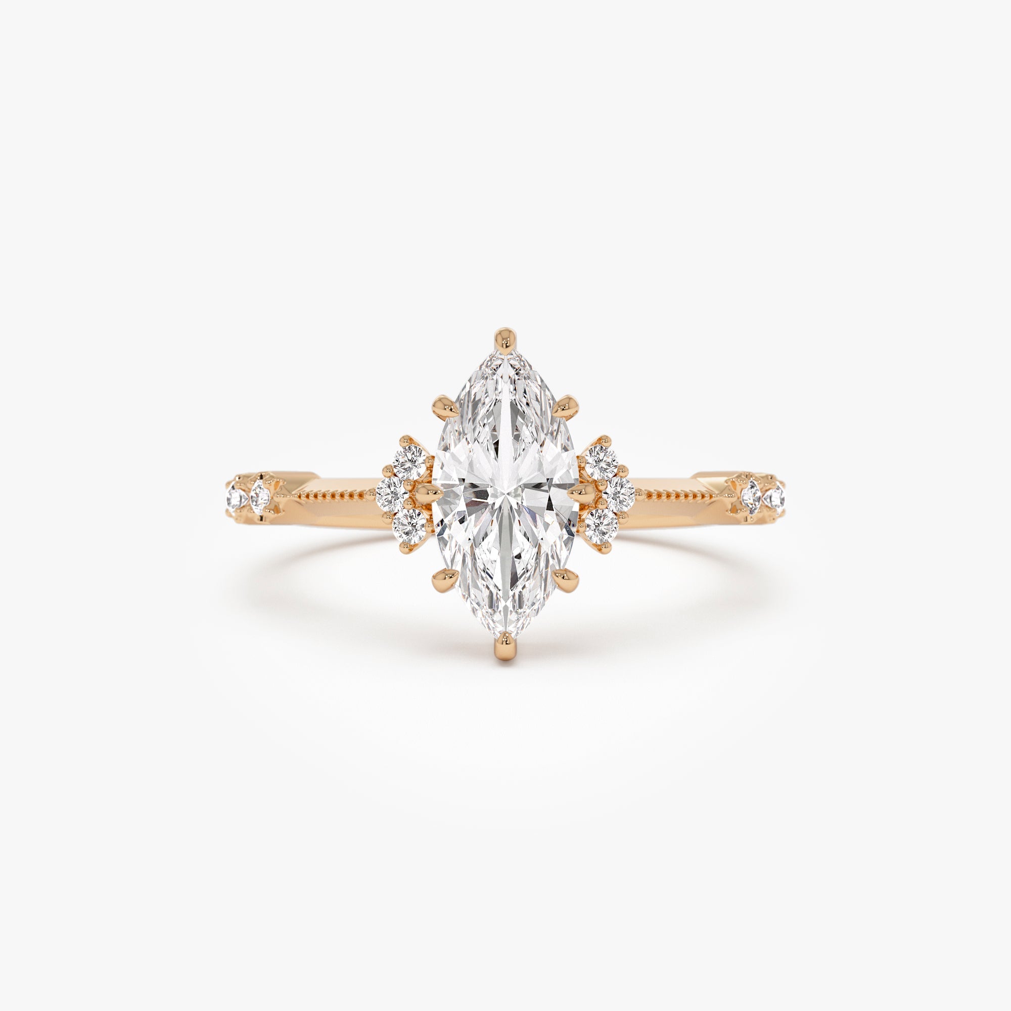 OBFJ0977 - 1.10 ctw 14k Art Deco Marquise Shaped Lab Grown Diamond Enagement Ring - Rose 7