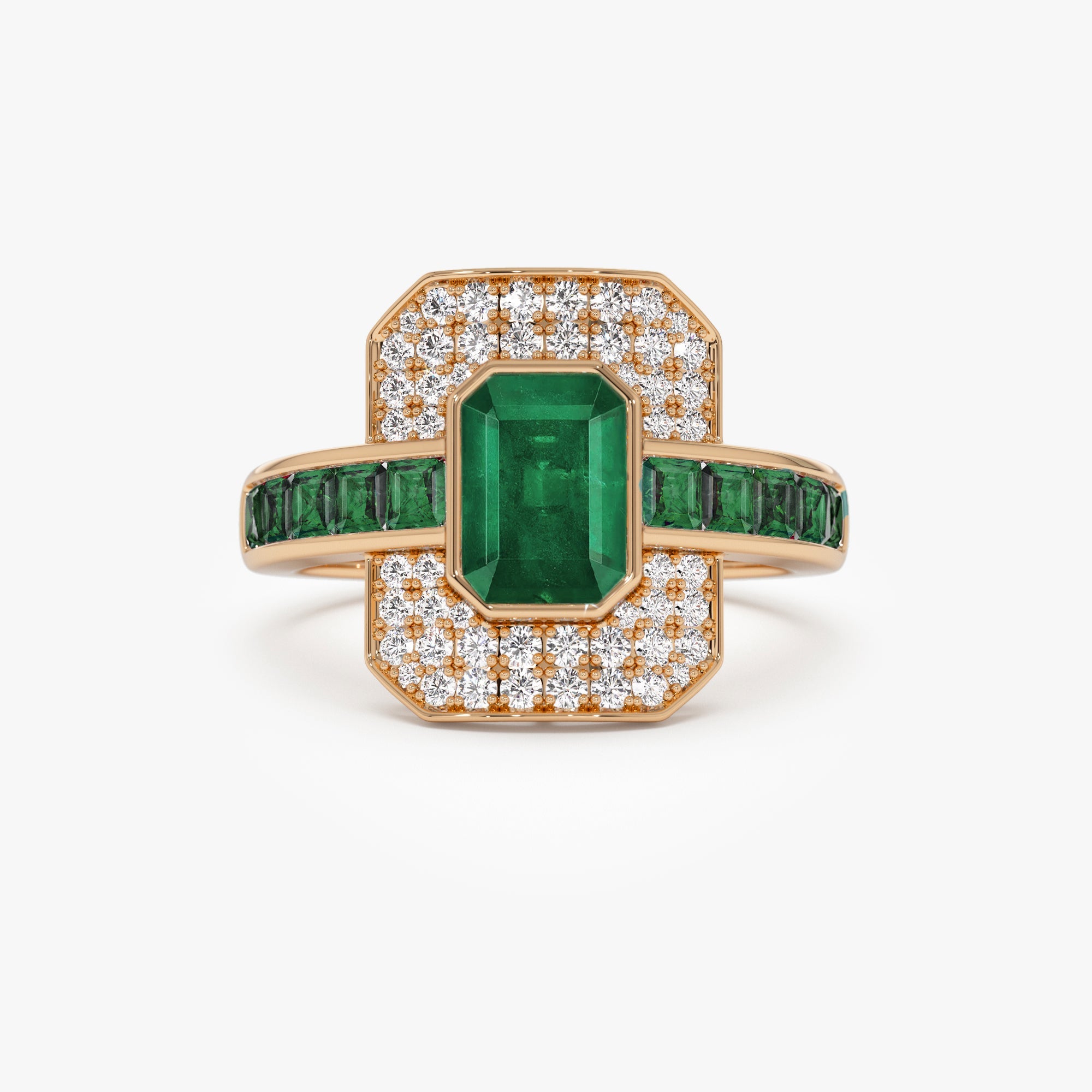 OBFJ0914 - Unique Emerald and Diamond Art Deco Ring ring in selectable metal and diamond options - Roselle Jewelry view 6