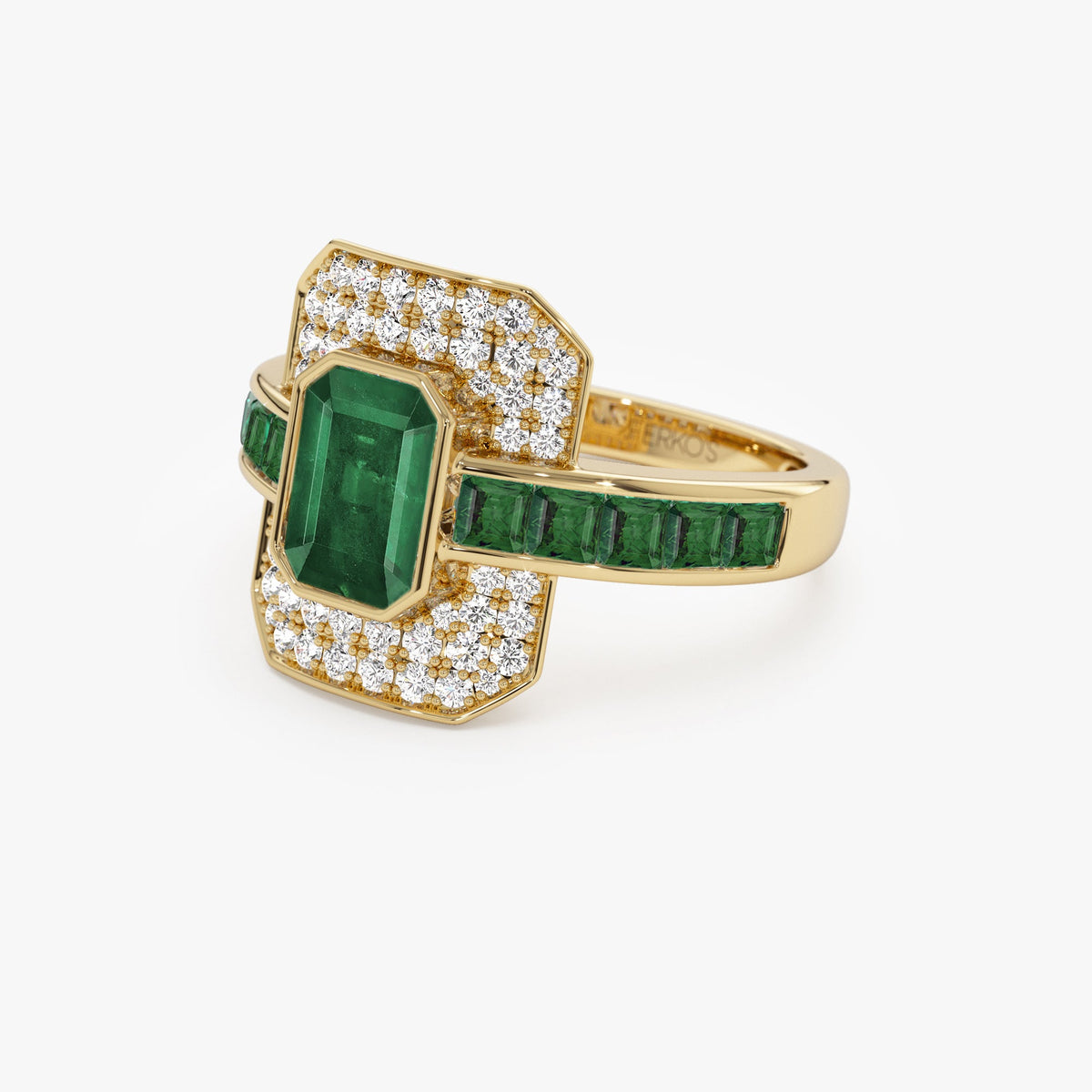 OBFJ0914 - Unique Emerald and Diamond Art Deco Ring ring in selectable metal and diamond options - Roselle Jewelry view 8