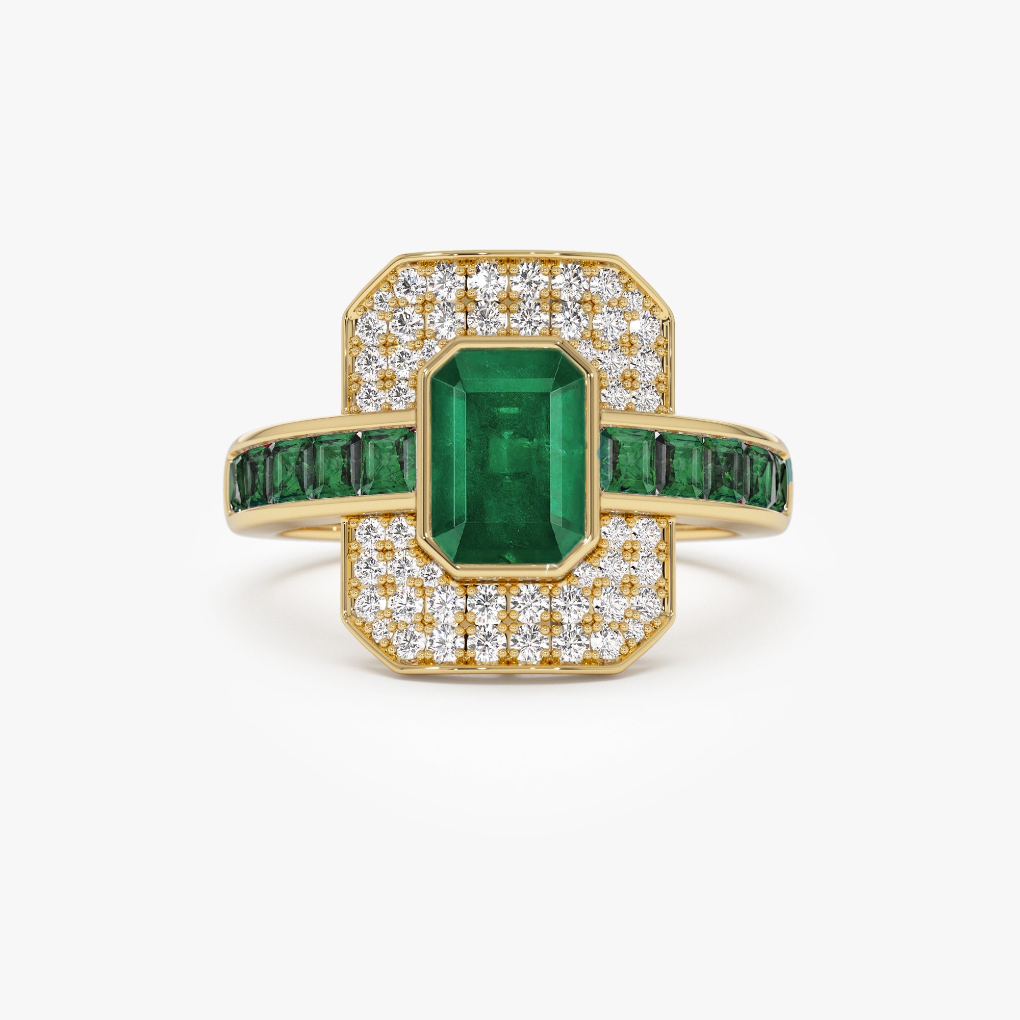 OBFJ0914 - Unique Emerald and Diamond Art Deco Ring ring in selectable metal and diamond options - Roselle Jewelry view 1
