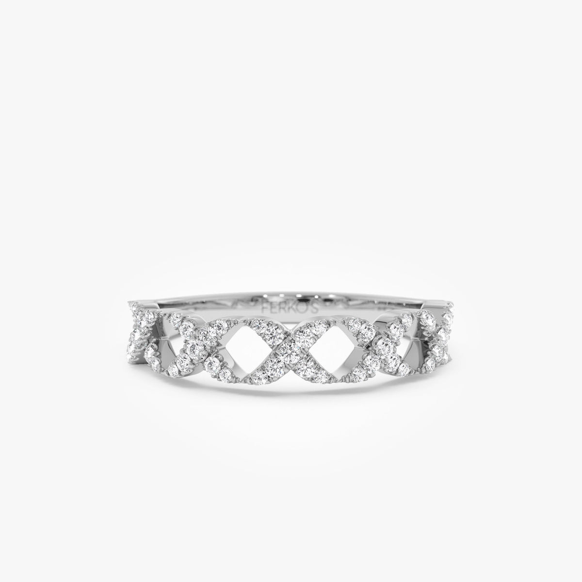 OBFJ1006 - Pave Setting Round Diamond X Ring ring in selectable metal and diamond options - Roselle Jewelry view 5