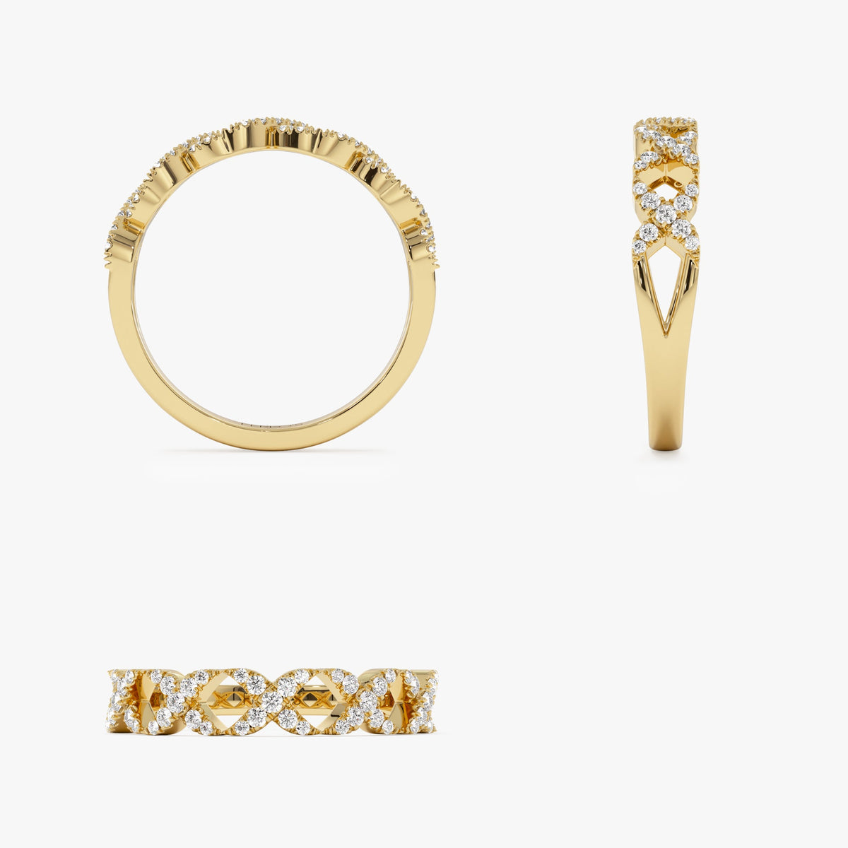 OBFJ1006 - Pave Setting Round Diamond X Ring ring in selectable metal and diamond options - Roselle Jewelry view 6