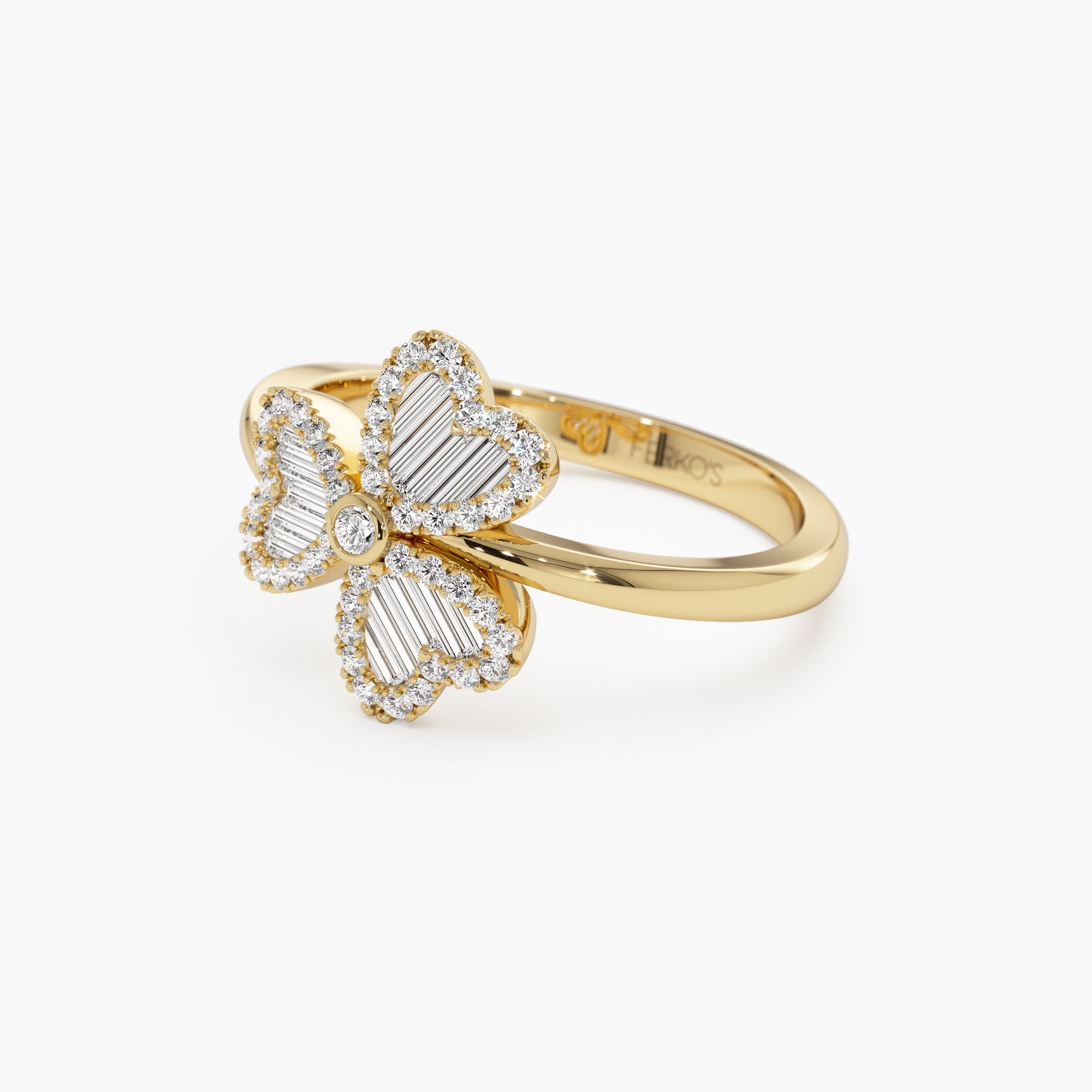 OBFJ0907 - Baguette & Round Diamond Flower Ring ring in selectable metal and diamond options - Roselle Jewelry view 8