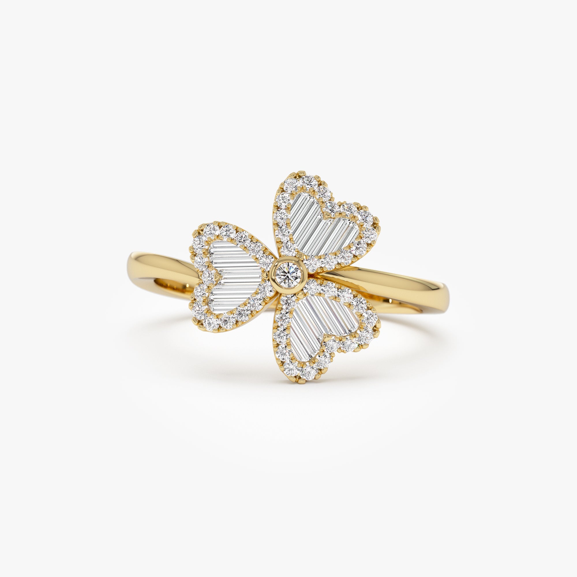 OBFJ0907 - Baguette & Round Diamond Flower Ring ring in selectable metal and diamond options - Roselle Jewelry view 1