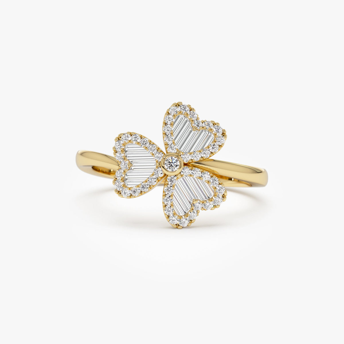OBFJ0907 - Baguette & Round Diamond Flower Ring ring in selectable metal and diamond options - Roselle Jewelry view 1