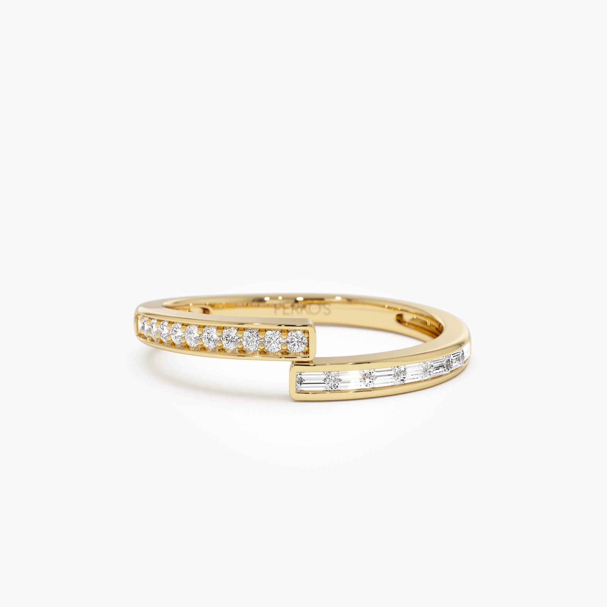 OBFJ0902 - 14k Baguette and Round Diamond Crossover Ring 1