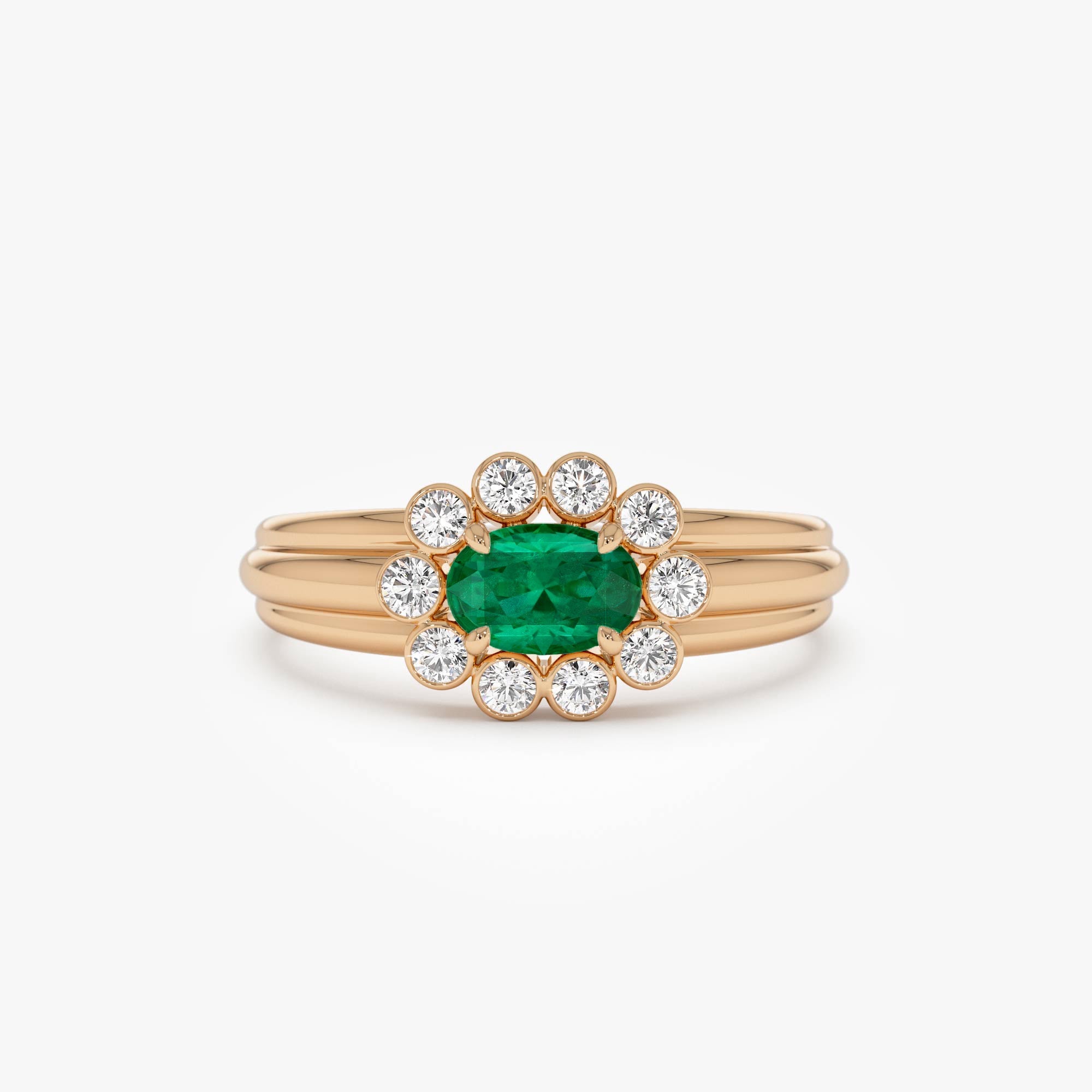 OBFJ0898 - 14k Oval Shaped Emerald with Bezel Hale Setting Ring 6