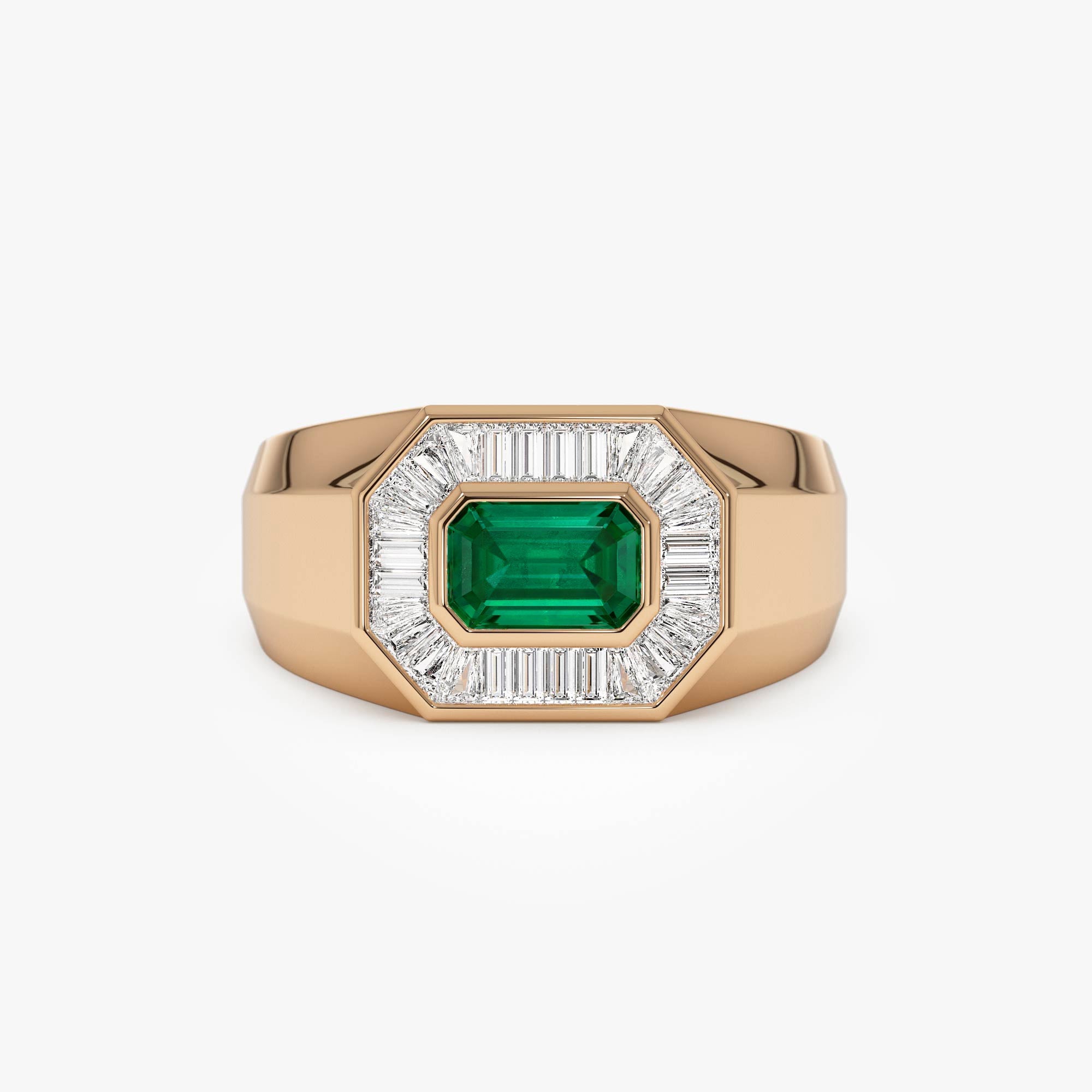 OBFJ0899 - 14k Octagon Shape Baguette Diamond Emerald Ring 6