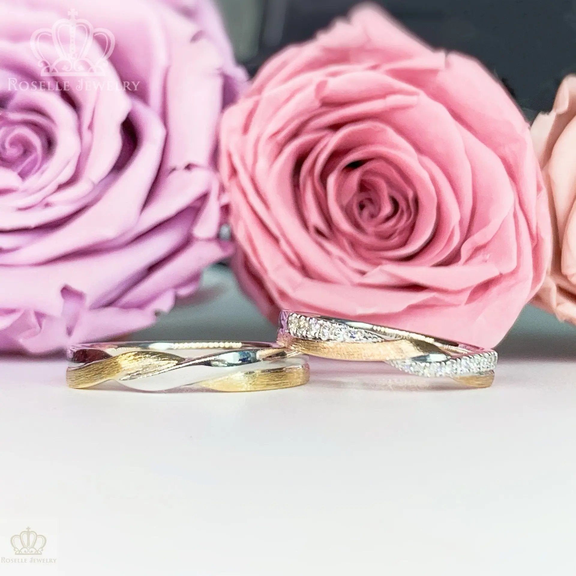 Twist Two Tone Gold Diamond Couple Wedding Ring Set - WM68 CHARLISA™