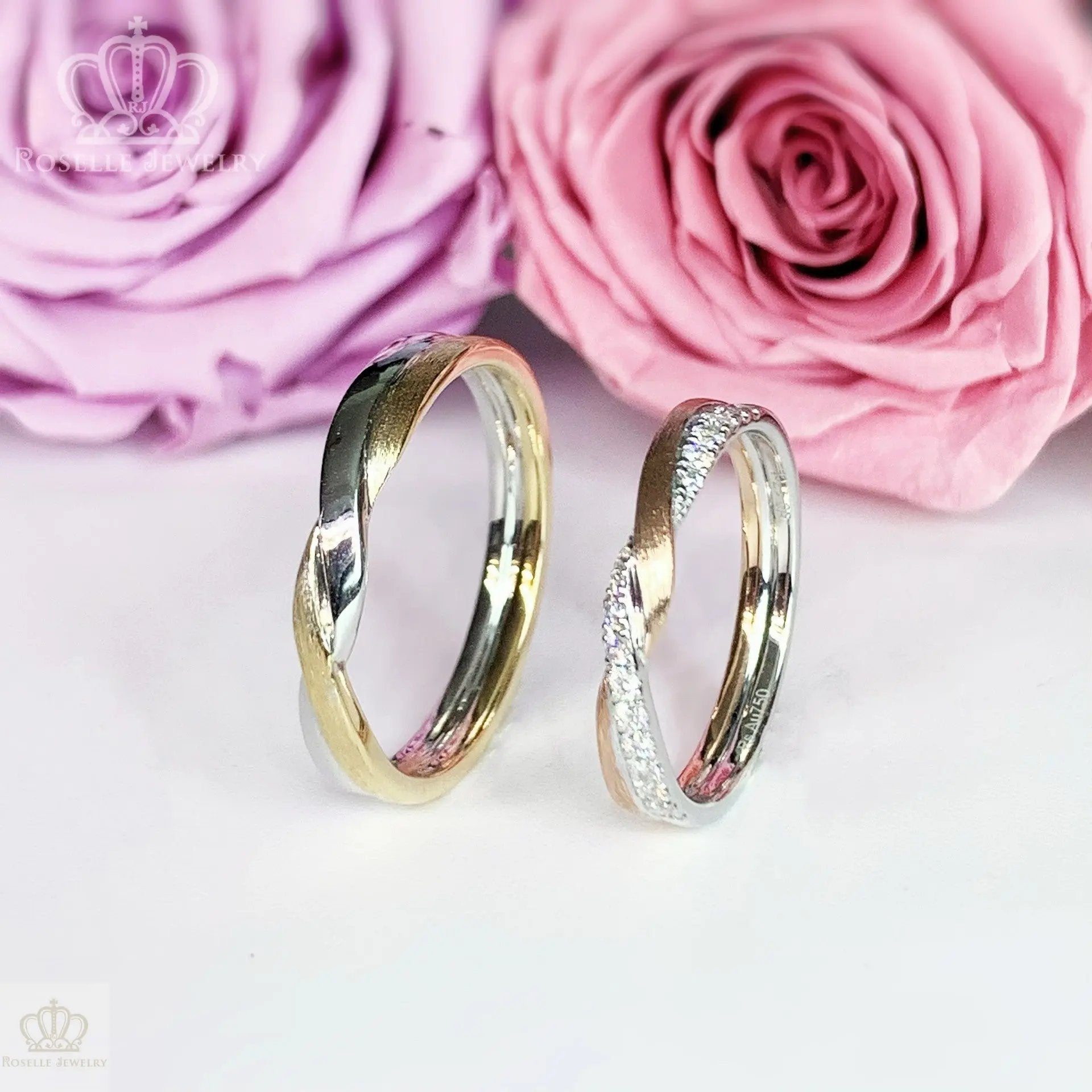 Twist Two Tone Gold Diamond Couple Wedding Ring Set - WM68 CHARLISA™