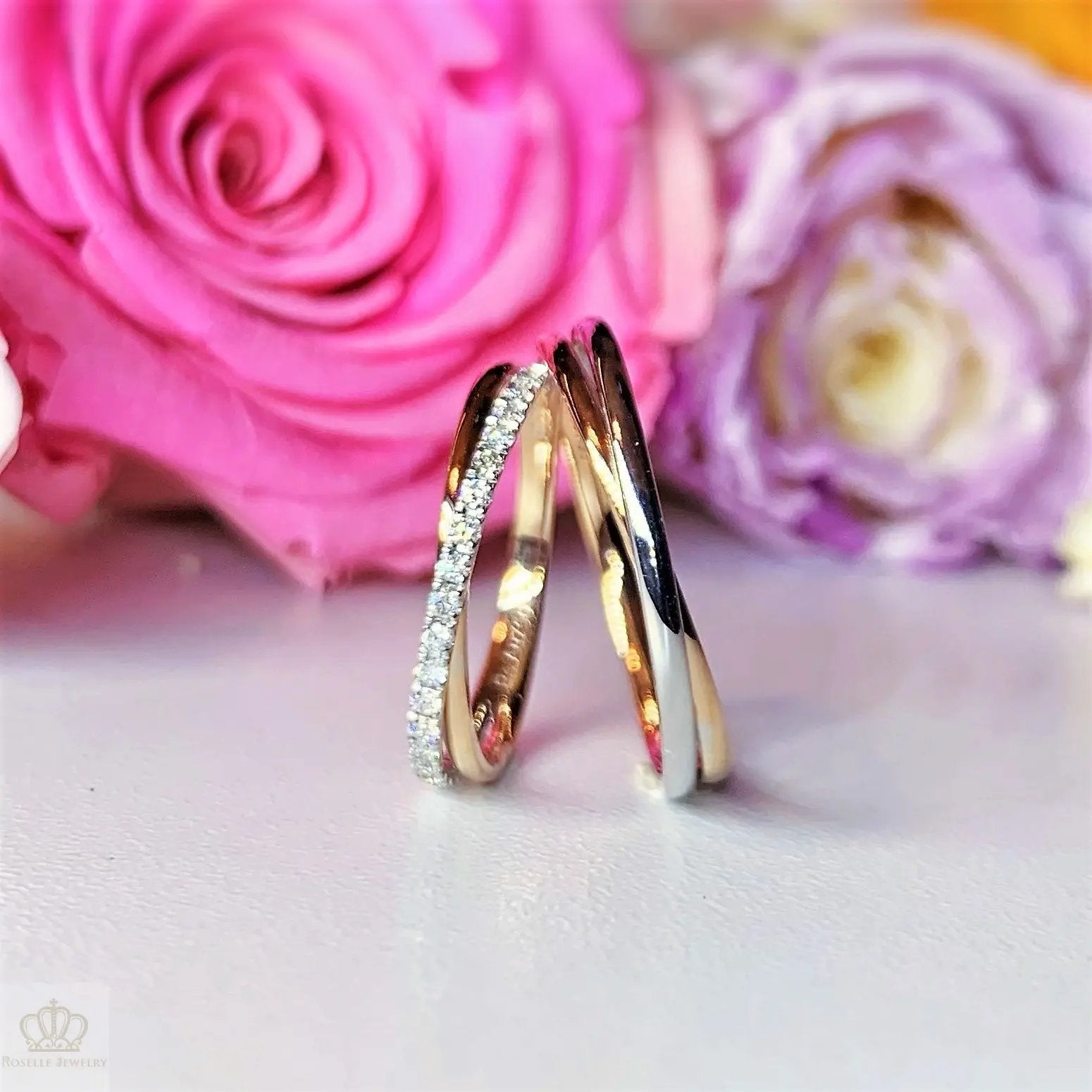 Twist Two Tone Couple Diamond Wedding Ring Set - WM20 CHARLISA™