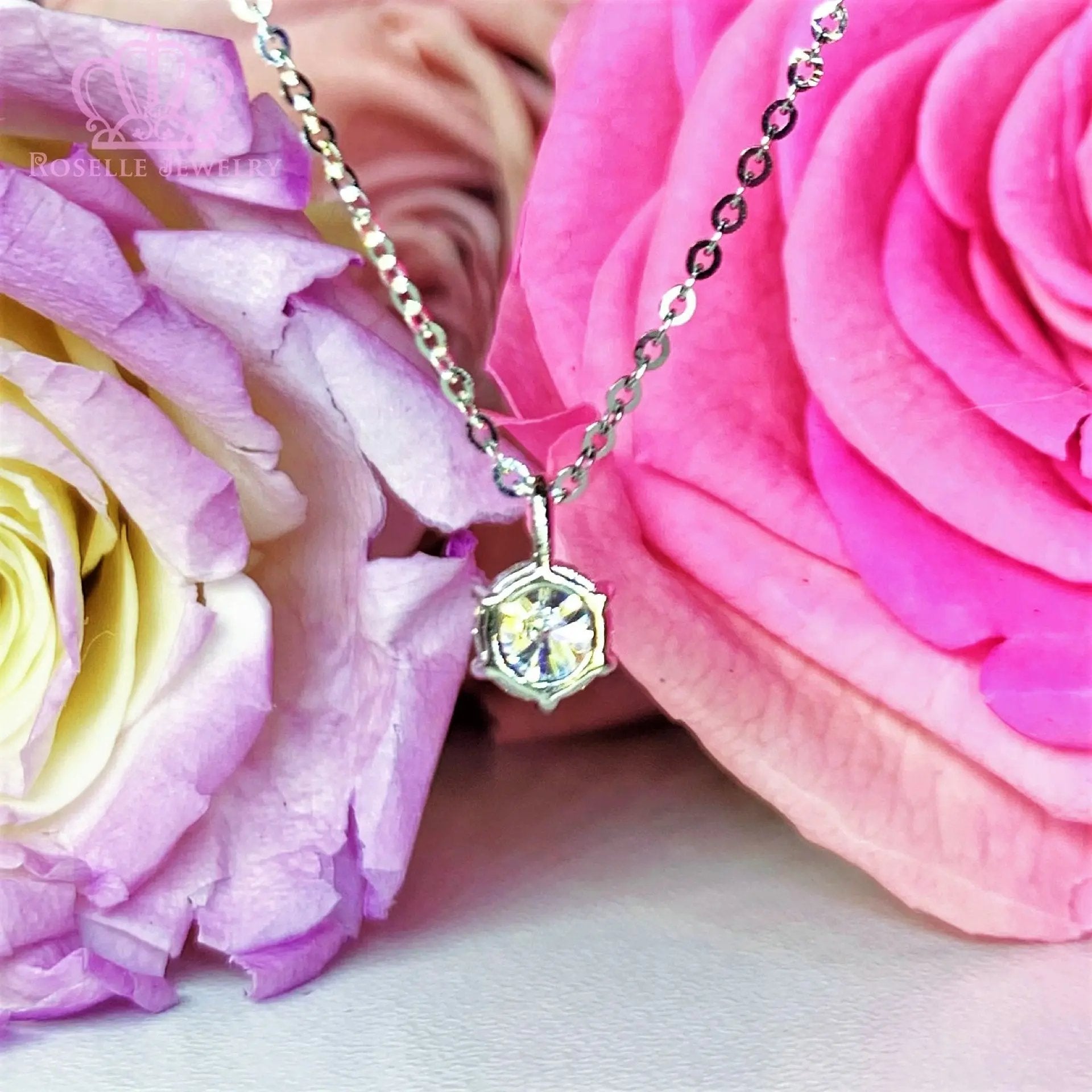 18K White Gold 0.38CT Round Lab Grown Diamond Pendants Necklaces - LC3 - Roselle Jewelry