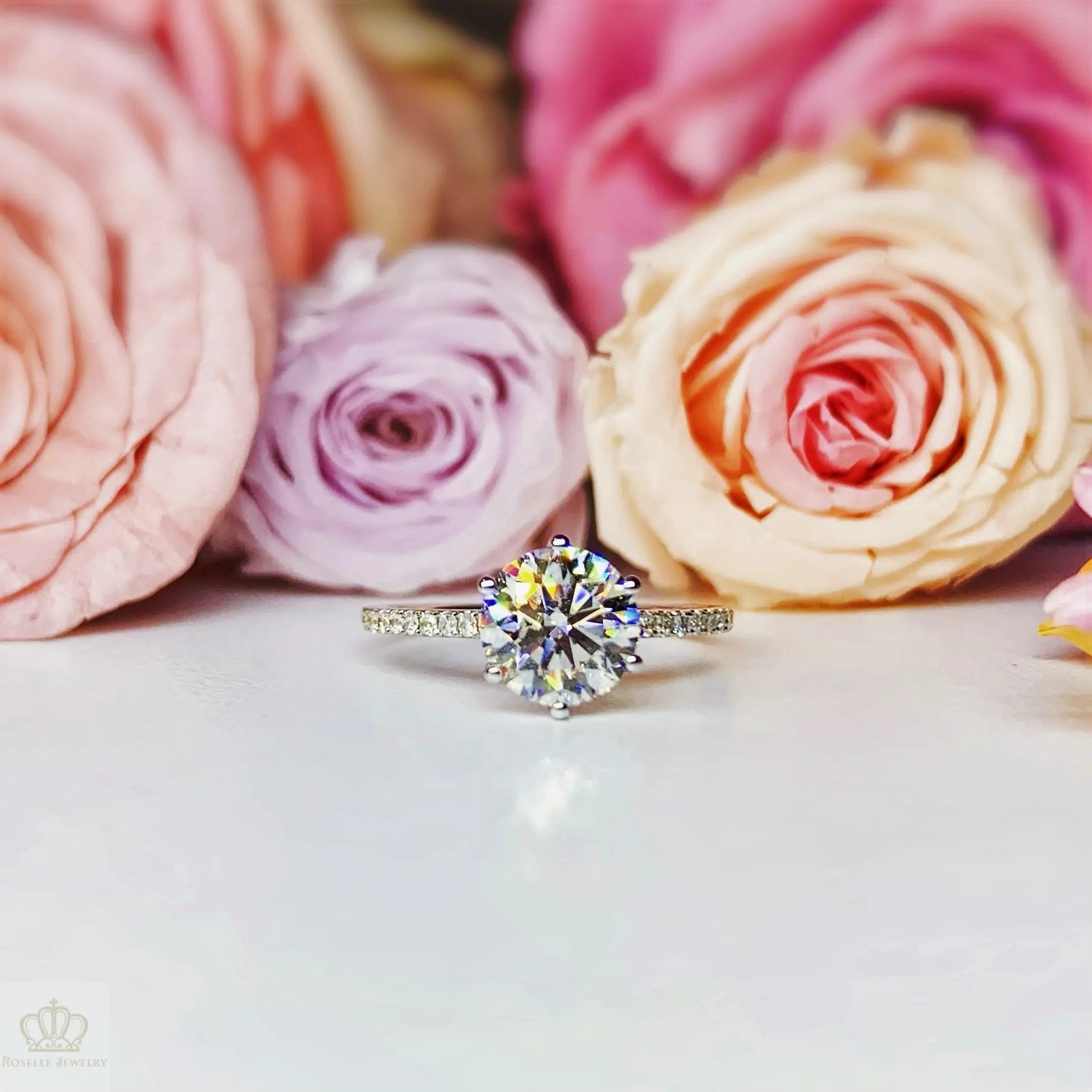 1.23CT Six Prong Lab Grown With Side Stone Diamond Ring - LGR002 - Roselle Jewelry