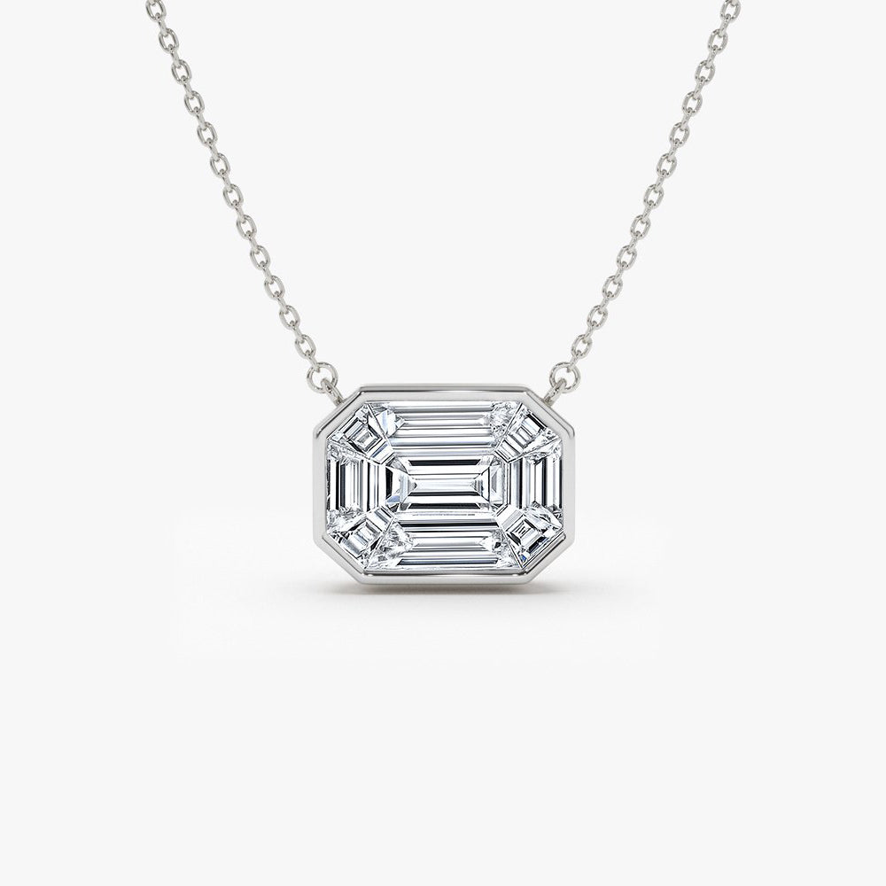 OBFJ1973 - Illusion Setting Step Cut Mosaic Diamond Necklace necklace in selectable metal and diamond options - Roselle Jewelry view 8