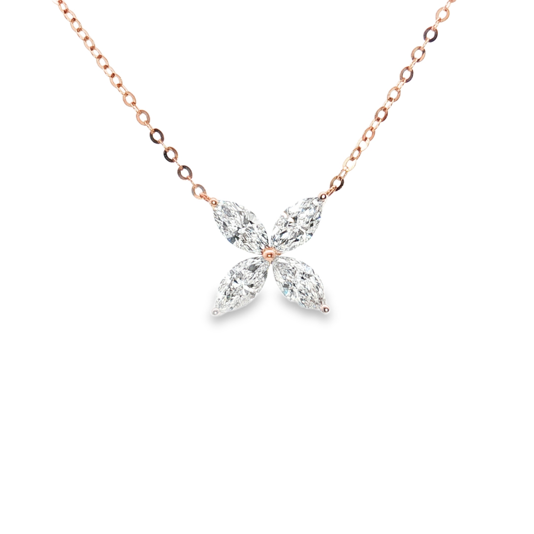 LC1230 - Marquise Cut Floral Cluster Diamond Necklace