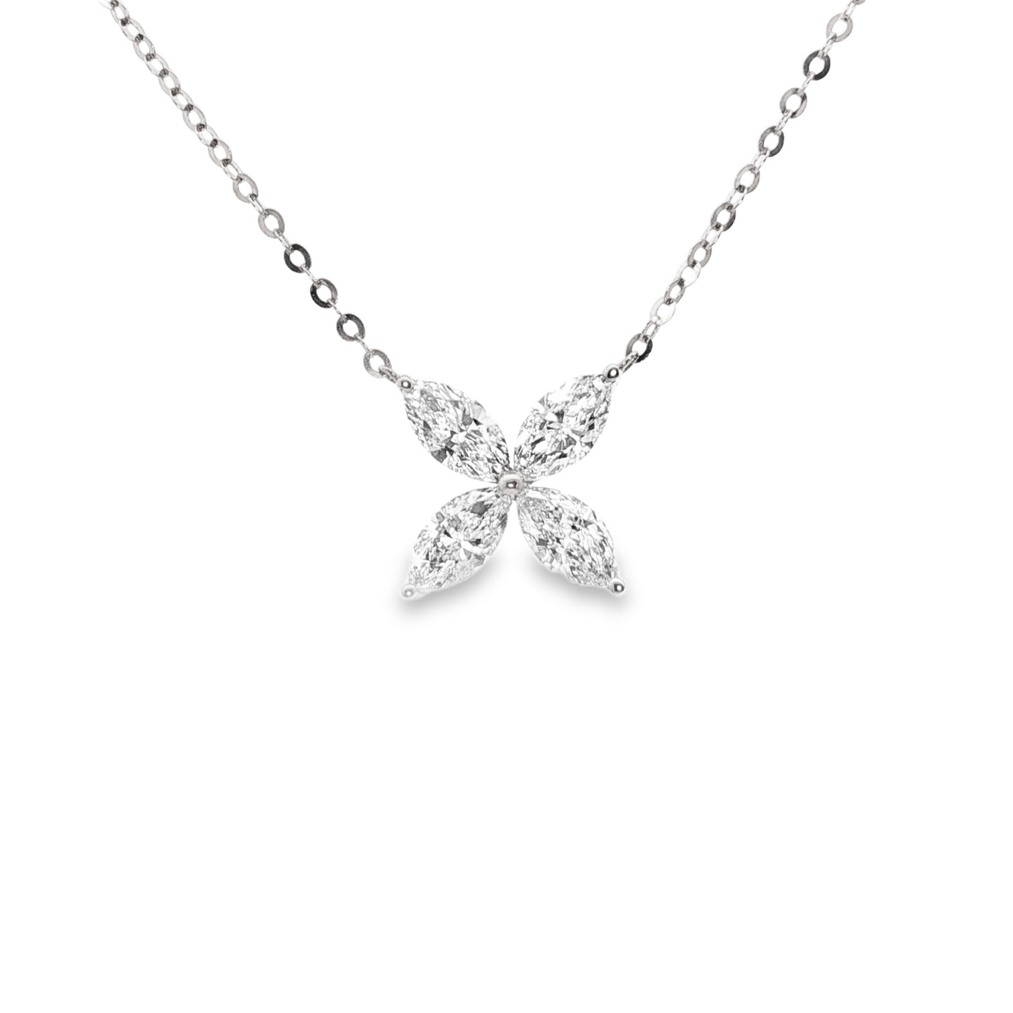 LC1230 - Marquise Cut Floral Cluster Diamond Necklace