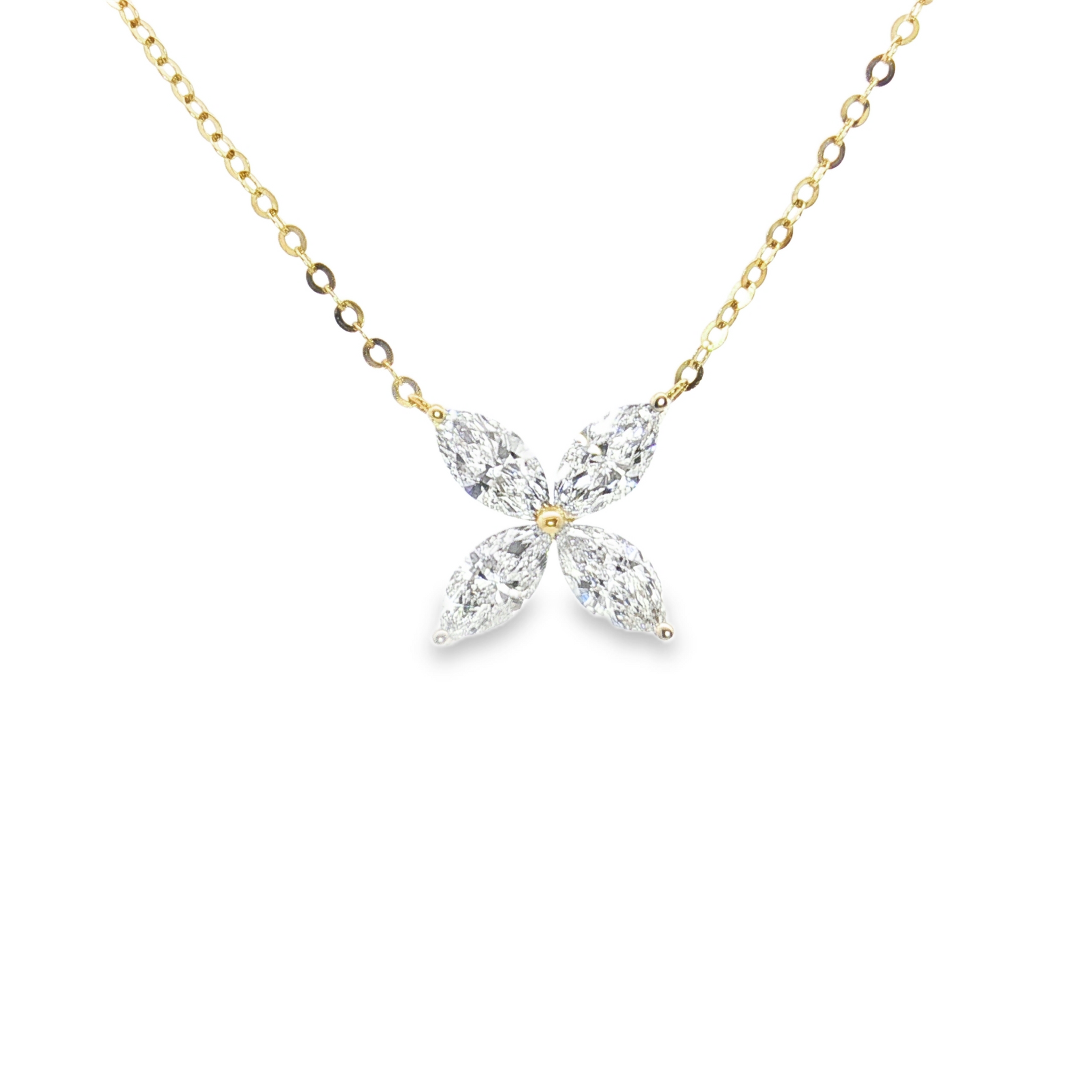 LC1230 - Marquise Cut Floral Cluster Diamond Necklace
