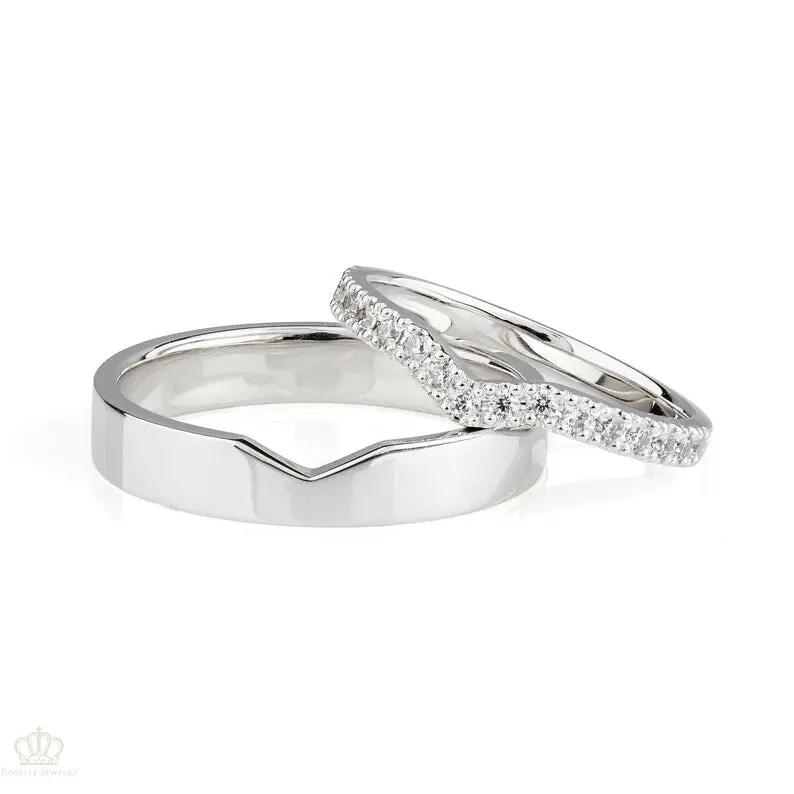 V Shape Couple Diamond Wedding Ring Set - WM30 CHARLISA™