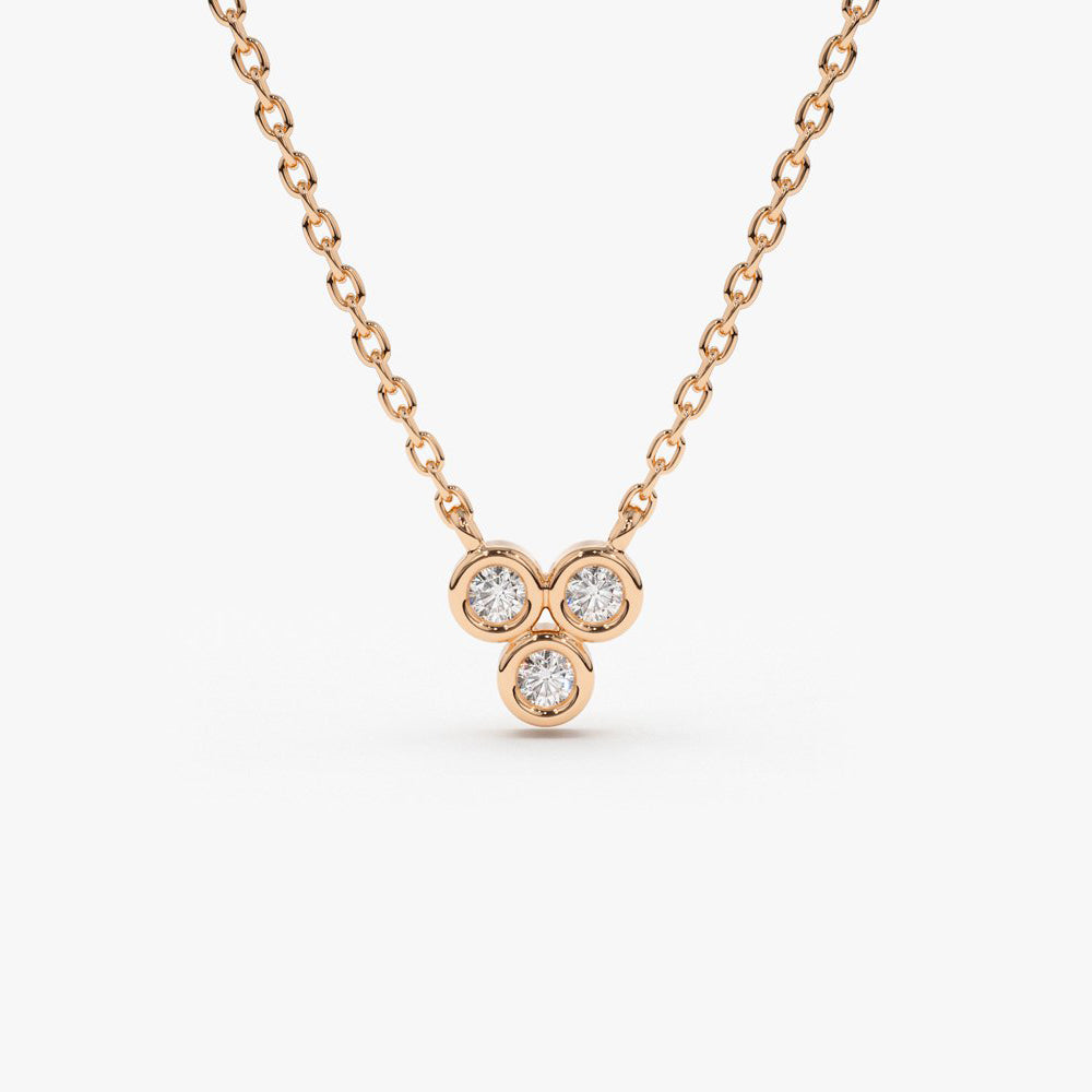 OBFJ1591 - 14k Bezel Set Trio Diamond Necklace 3