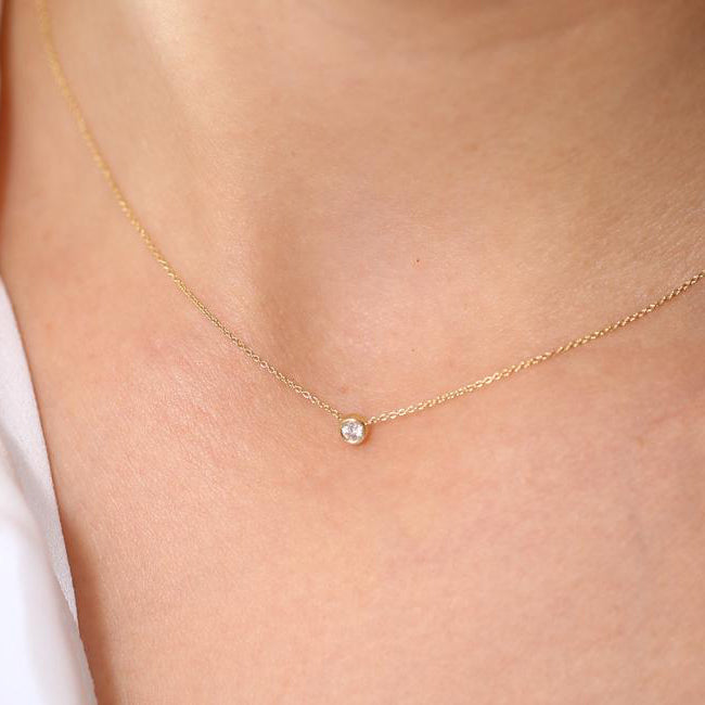 OBFJ0204 - 14K Rose Gold Bezel Set Diamond Solitaire Necklace 2