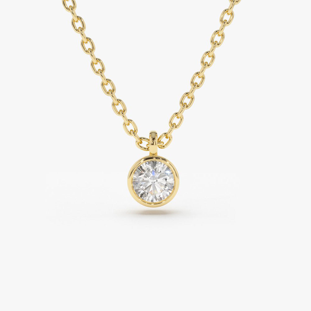 OBFJ1638 - Diamond Solitaire on a Bail necklace in selectable metal and diamond options - Roselle Jewelry view 1