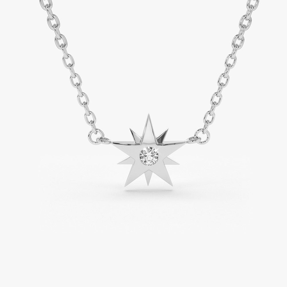 OBFJ1634 - 14K Gold Single Diamond Star Necklace 8