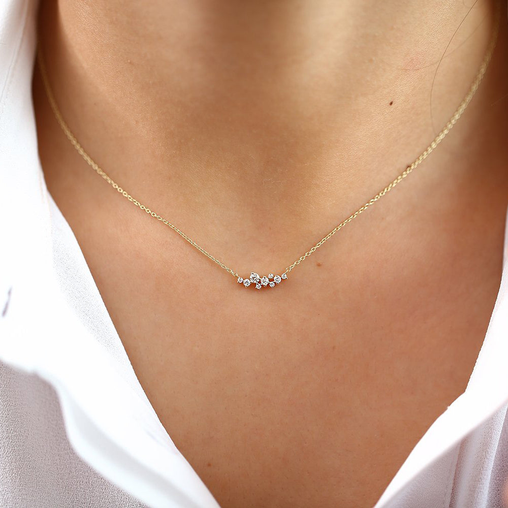 OBFJ1645 - Nine Diamond Cluster Necklace necklace in selectable metal and diamond options - Roselle Jewelry view 3