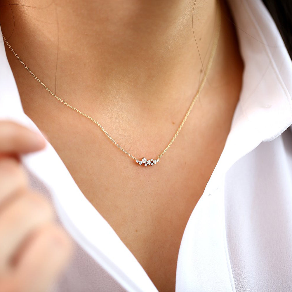 OBFJ1645 - Nine Diamond Cluster Necklace necklace in selectable metal and diamond options - Roselle Jewelry view 4