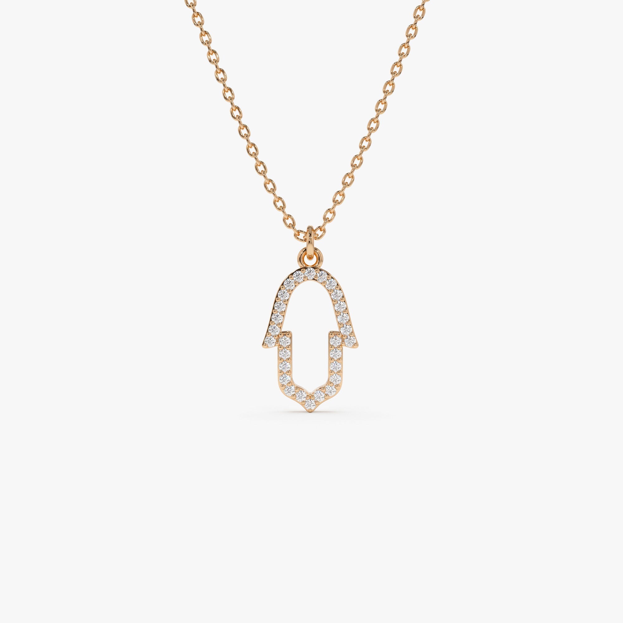OBFJ0220 - Rose Diamond Hamsa Necklace necklace in selectable metal and diamond options - Roselle Jewelry view 1