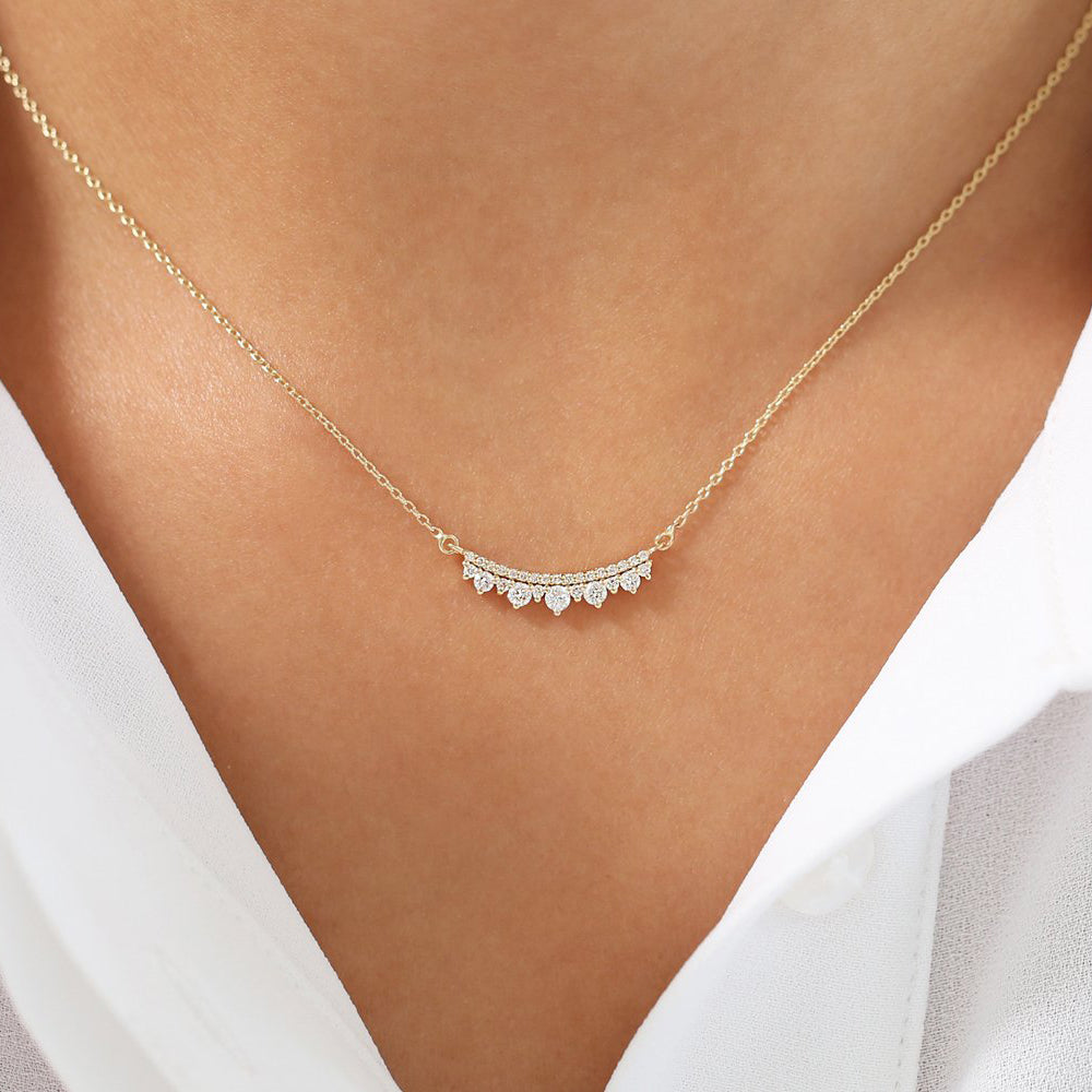 OBFJ1879 - Curved Bar Diamond Necklace necklace in selectable metal and diamond options - Roselle Jewelry view 4