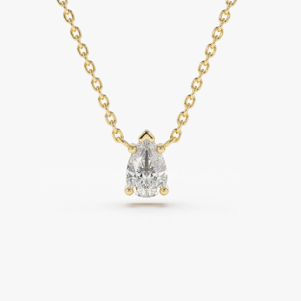OBFJ1738 - 14K Gold Pear Shape Diamond Solitaire Necklace 1