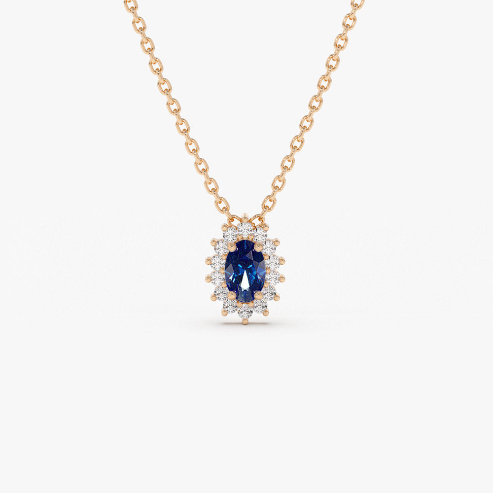 OBFJ0226 - 14k Rose Sapphire Necklace with Halo Diamonds Necklace 1