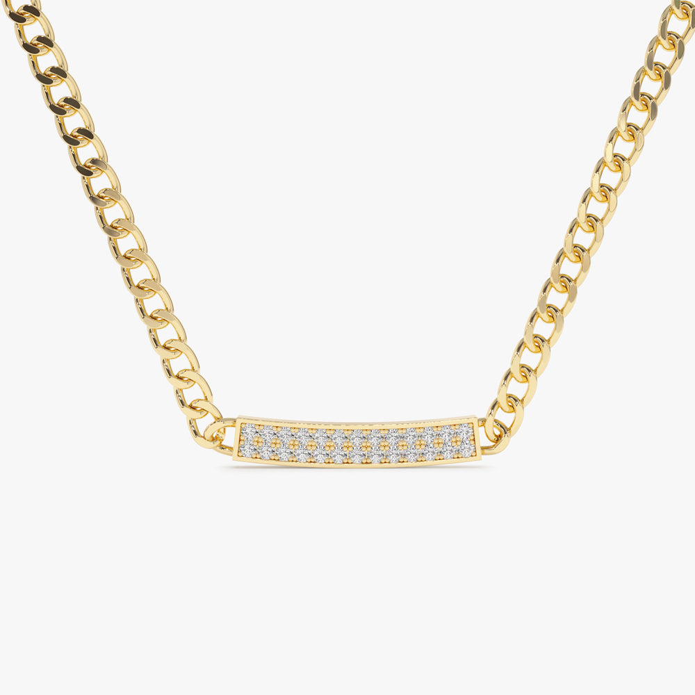 OBFJ2092 - 14k Gold 3MM Curb Link Diamond Pave Necklace 1