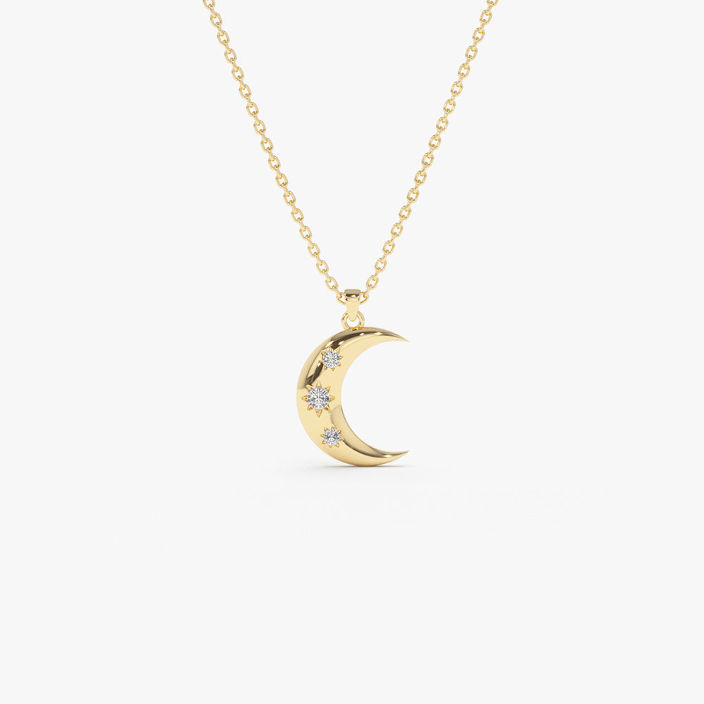 OBFJ2159 - Star Setting Crescent Diamond Necklace necklace in selectable metal and diamond options - Roselle Jewelry view 1