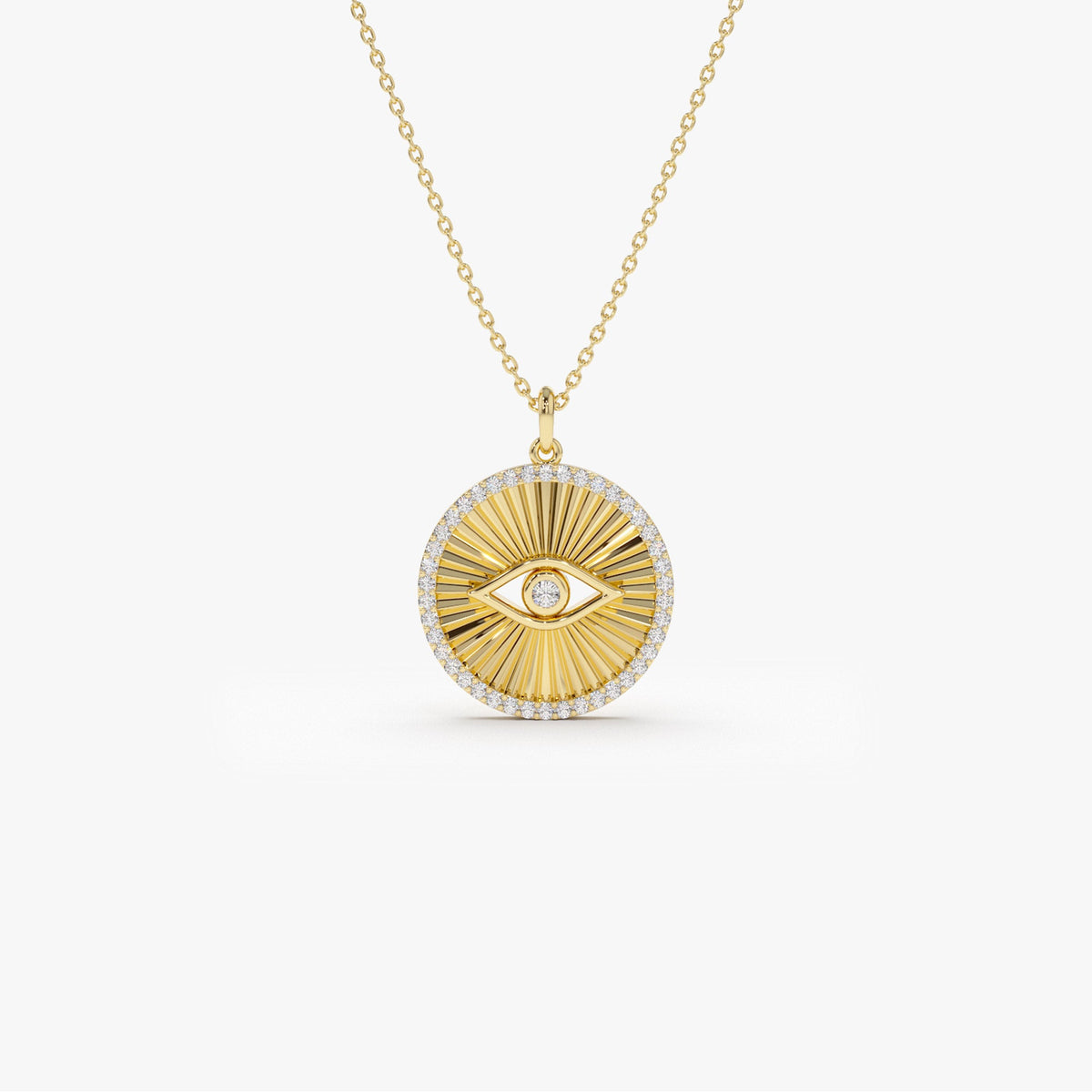 OBFJ2188 - Evil Eye Diamond Medallion Necklace necklace in selectable metal and diamond options - Roselle Jewelry view 11