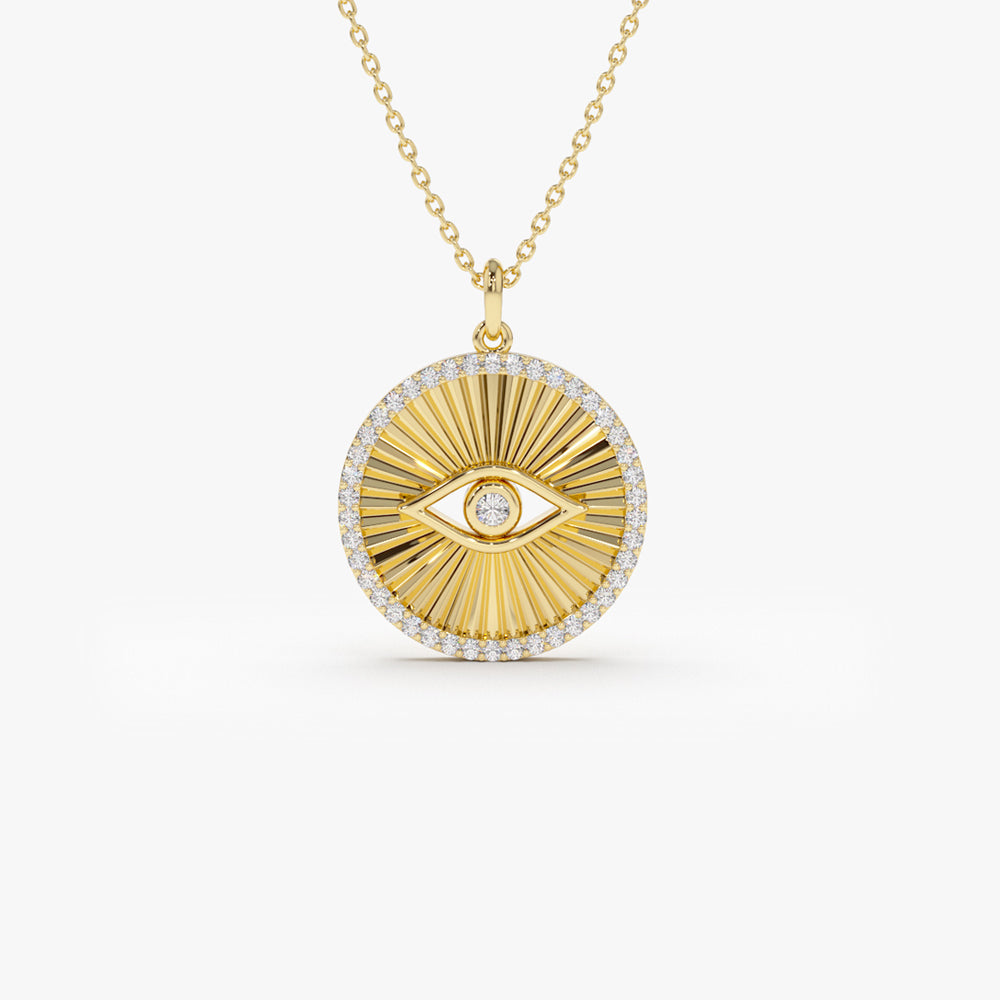 OBFJ2188 - Evil Eye Diamond Medallion Necklace necklace in selectable metal and diamond options - Roselle Jewelry view 10
