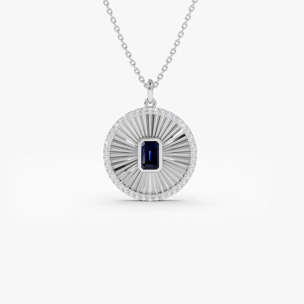OBFJ0953 - Sapphire and Diamond Medallion Necklace necklace in selectable metal and diamond options - Roselle Jewelry view 3