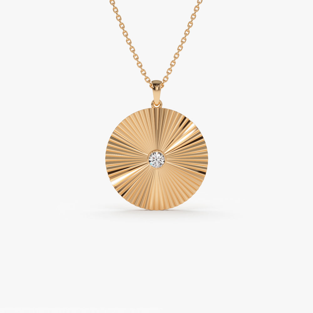 OBFJ0108 - Large Diamond Disc Ray Necklace in 14K Rose Gold 1