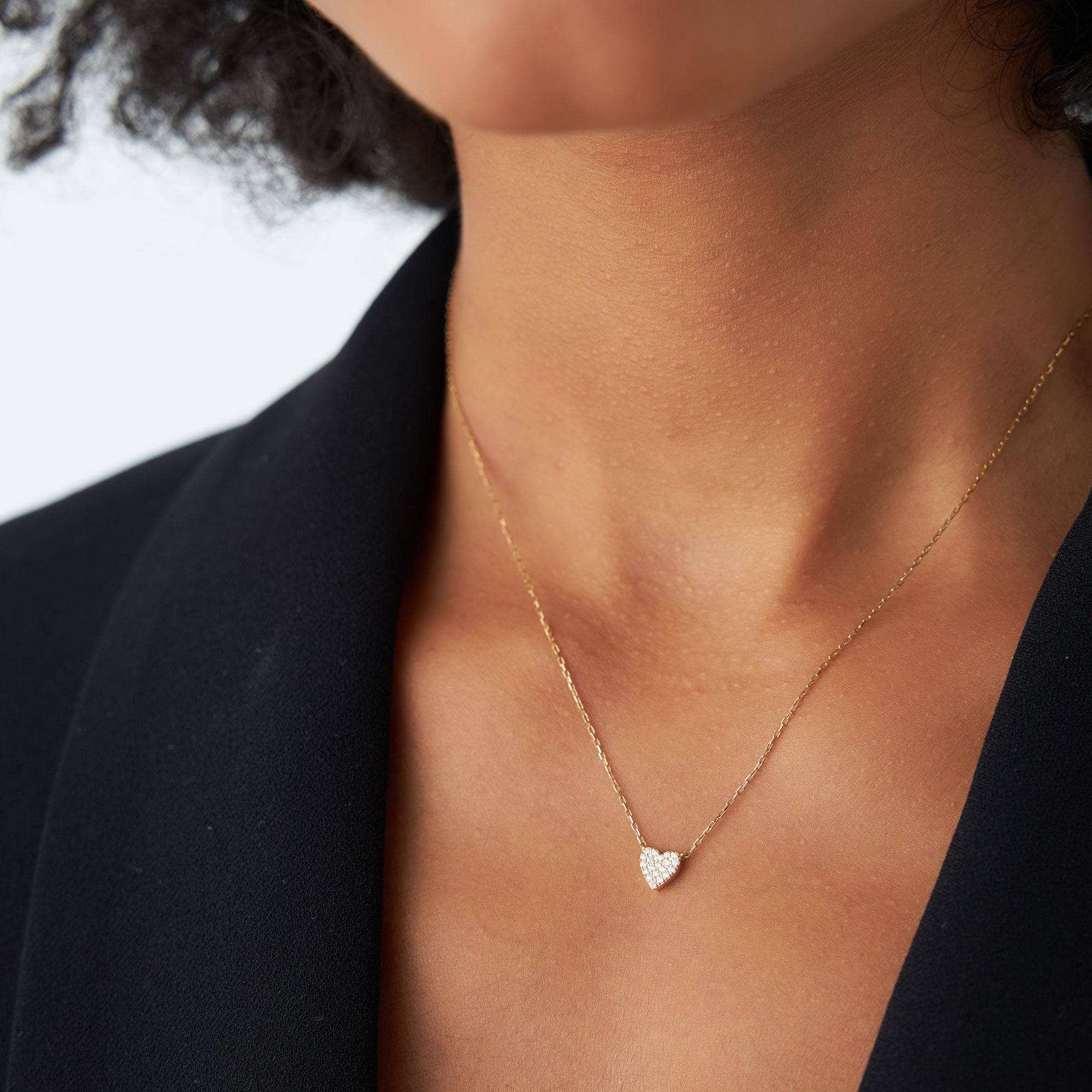 OBFJ1315 - Mini Heart Diamond Necklace necklace in selectable metal and diamond options - Roselle Jewelry view 3