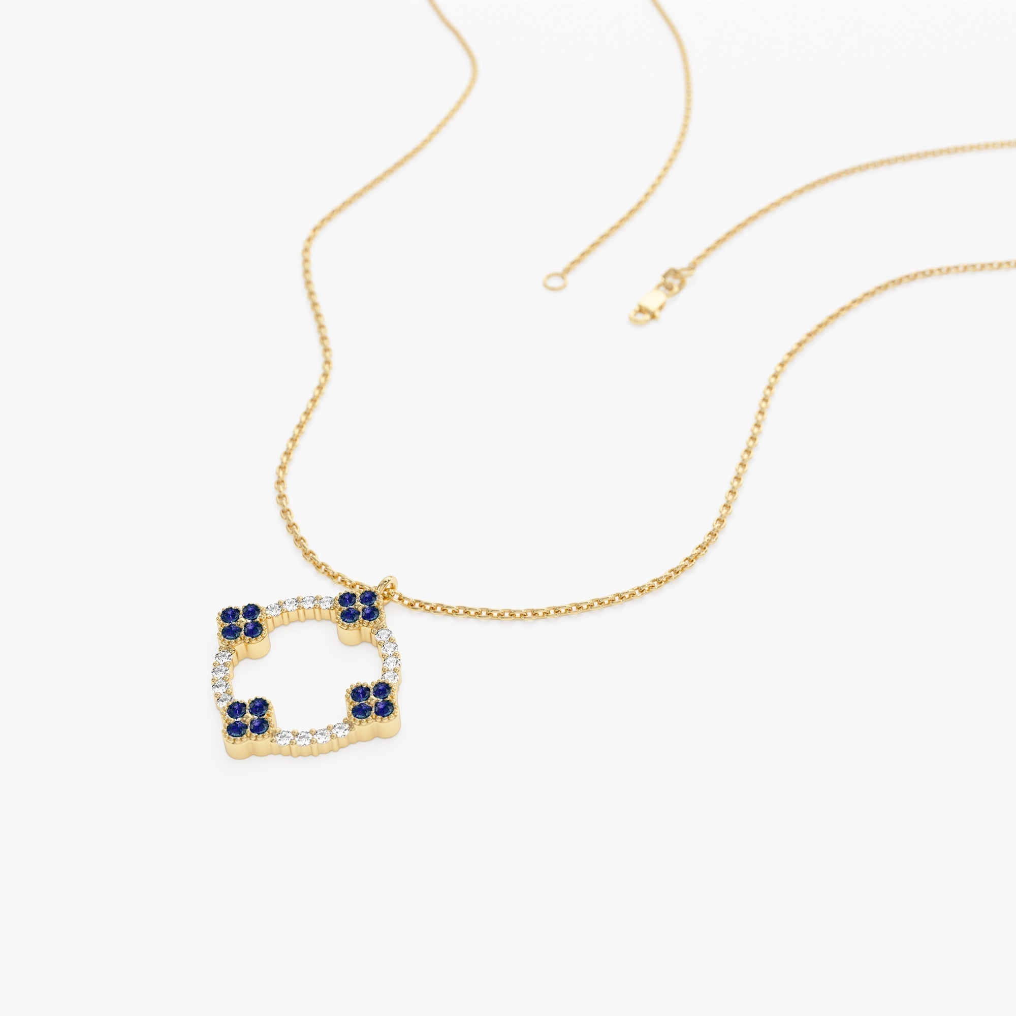 OBFJ0227 - 14k Rose Diamond and Sapphire Clover Necklace 5