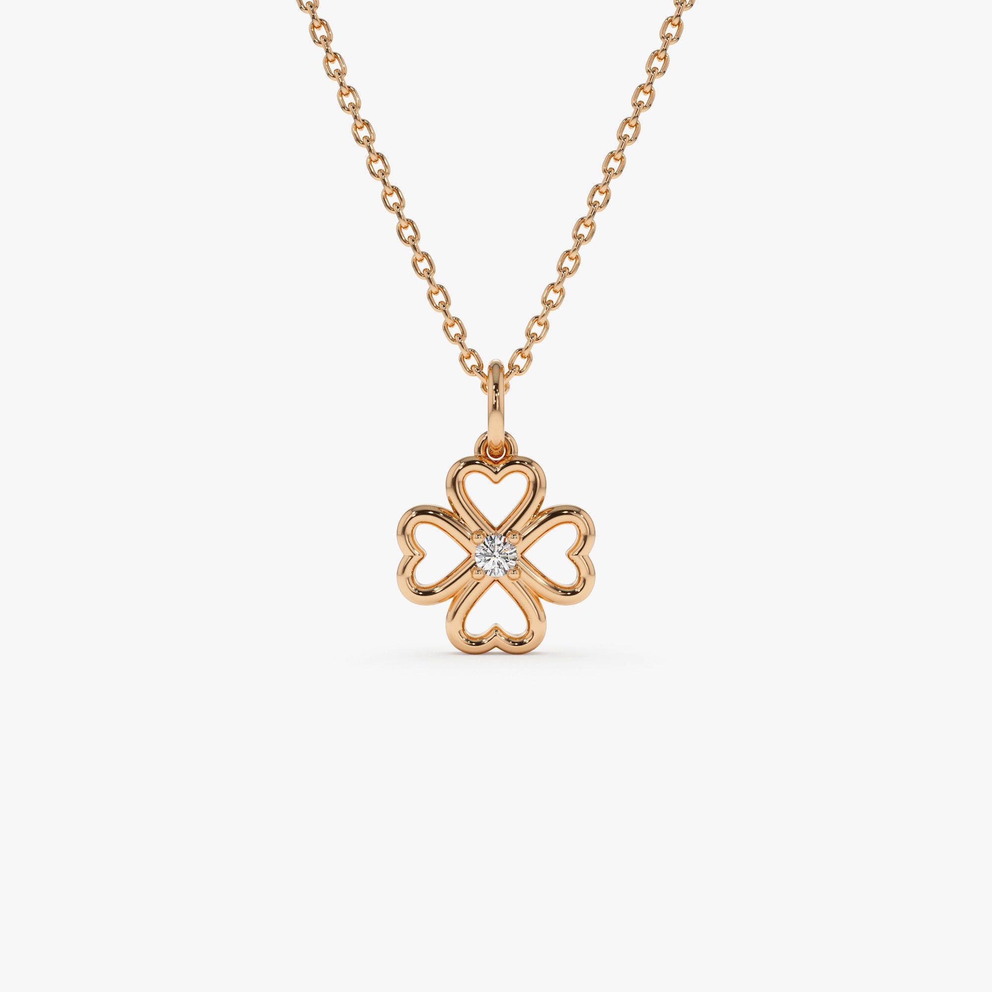 OBFJ1353 - 14k Single Diamond Clover Necklace 6