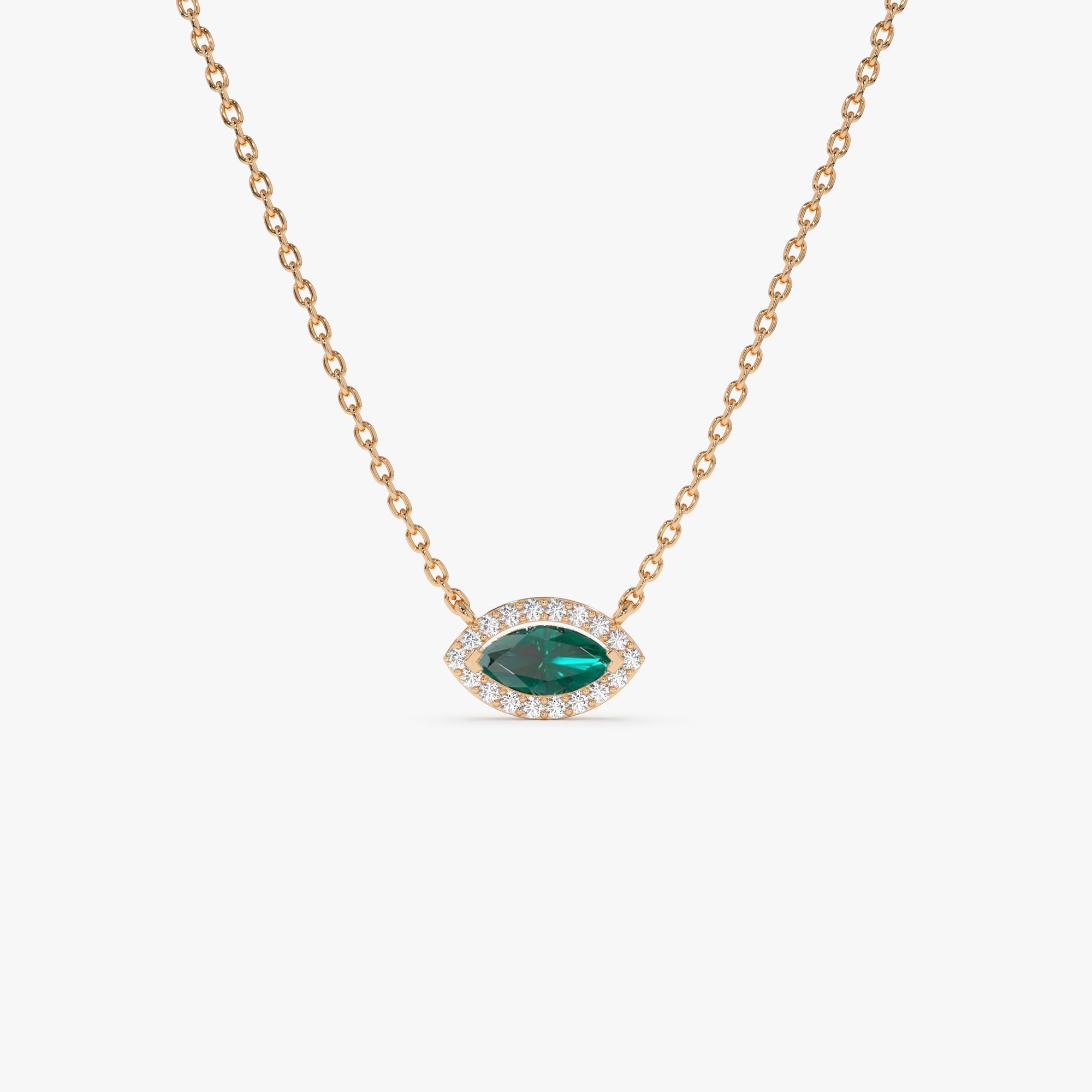 OBFJ1205 - 14k Marquise Emerald with Halo Diamond Setting 4