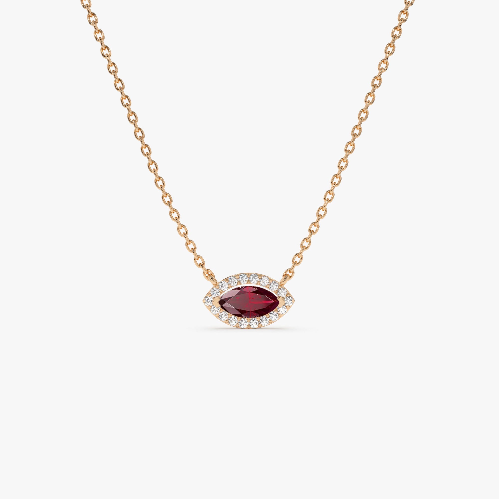OBFJ1204 - 14k Marquise Ruby with Halo Diamond Setting 6