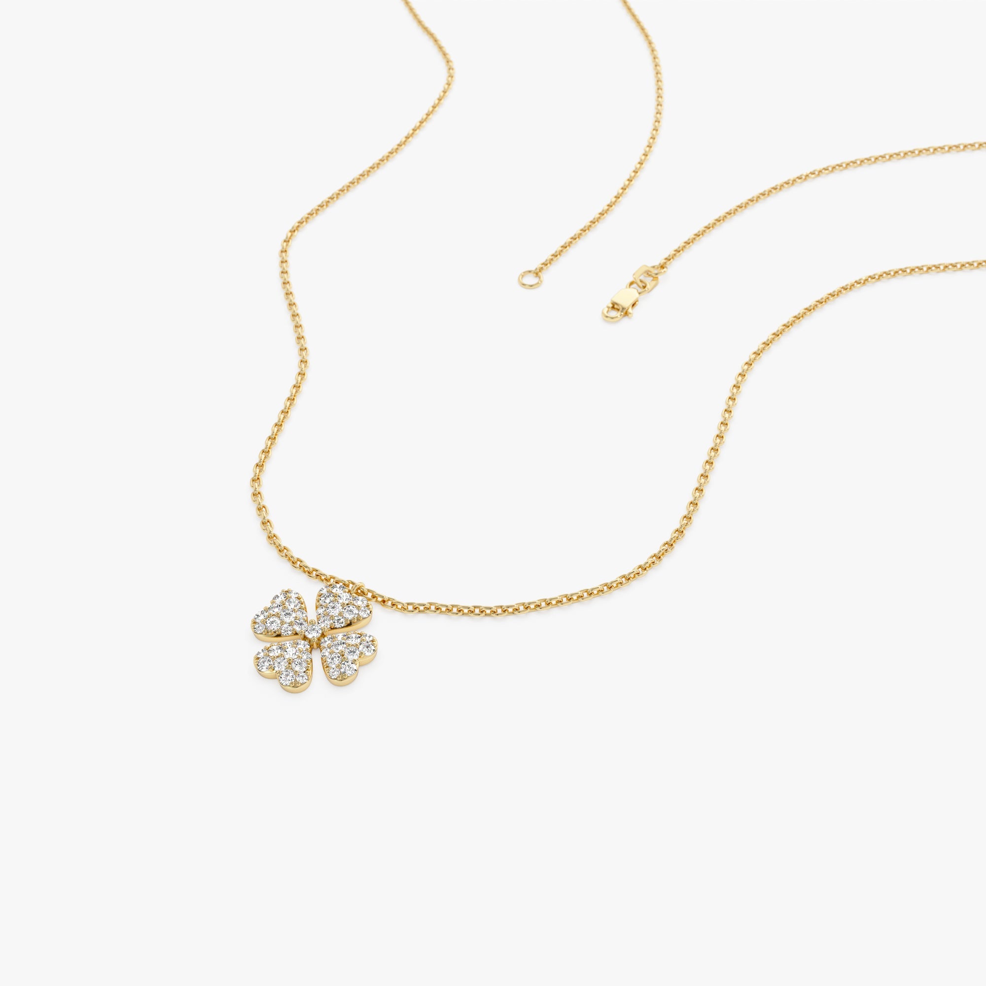 OBFJ0924 - 14K Gold Diamond Clover Necklace 8