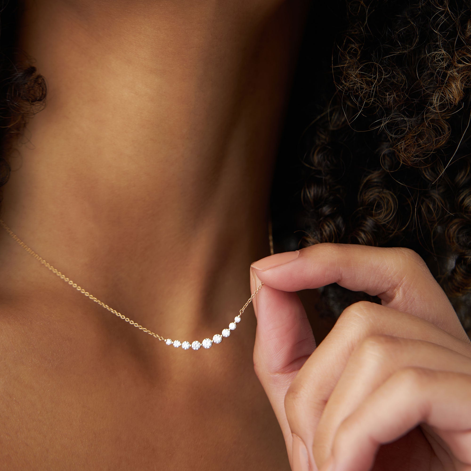 OBFJ1113 - 14K Shared Prong Curved Diamond Necklace 2