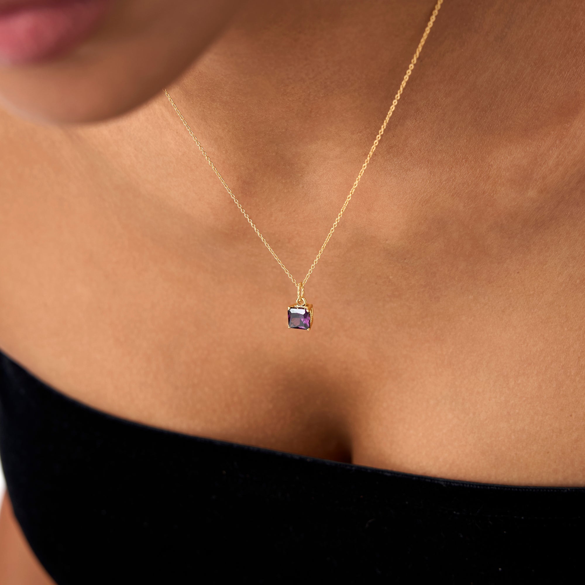 OBFJ0811 - Cushion Cut Amethyst Solitaire Necklace necklace in selectable metal and diamond options - Roselle Jewelry view 5