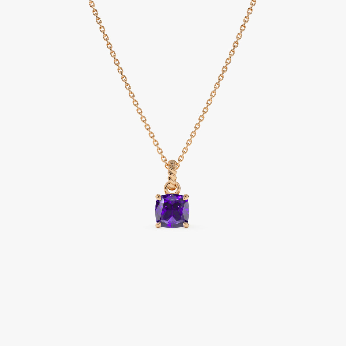 OBFJ0811 - Cushion Cut Amethyst Solitaire Necklace necklace in selectable metal and diamond options - Roselle Jewelry view 6