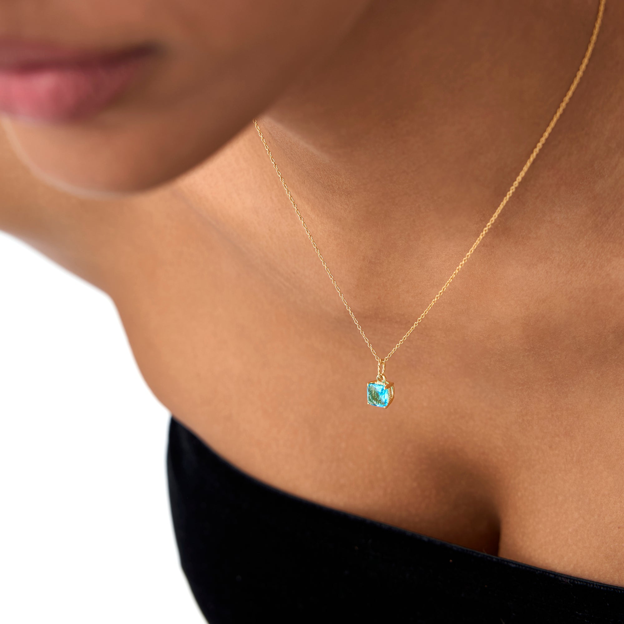 OBFJ0815 - 14K Cushion Cut London Blue Topaz Solitaire Necklace 3