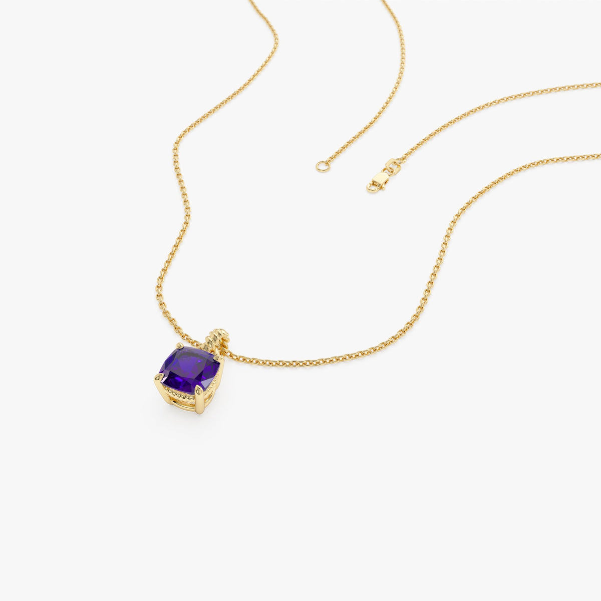OBFJ0811 - Cushion Cut Amethyst Solitaire Necklace necklace in selectable metal and diamond options - Roselle Jewelry view 8