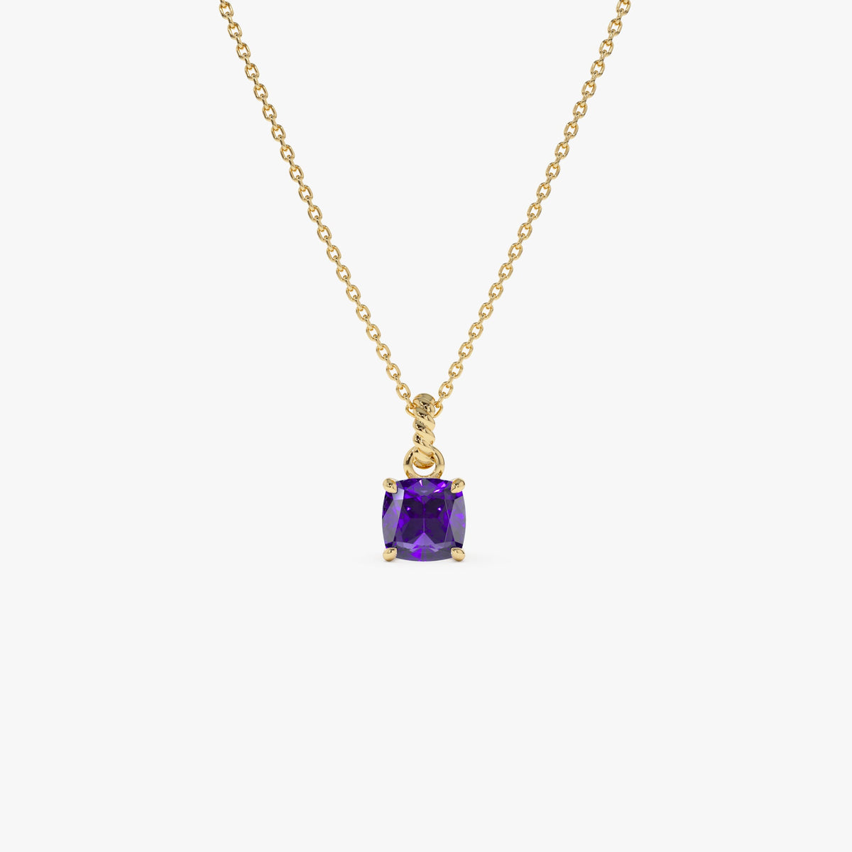 OBFJ0811 - Cushion Cut Amethyst Solitaire Necklace necklace in selectable metal and diamond options - Roselle Jewelry view 1
